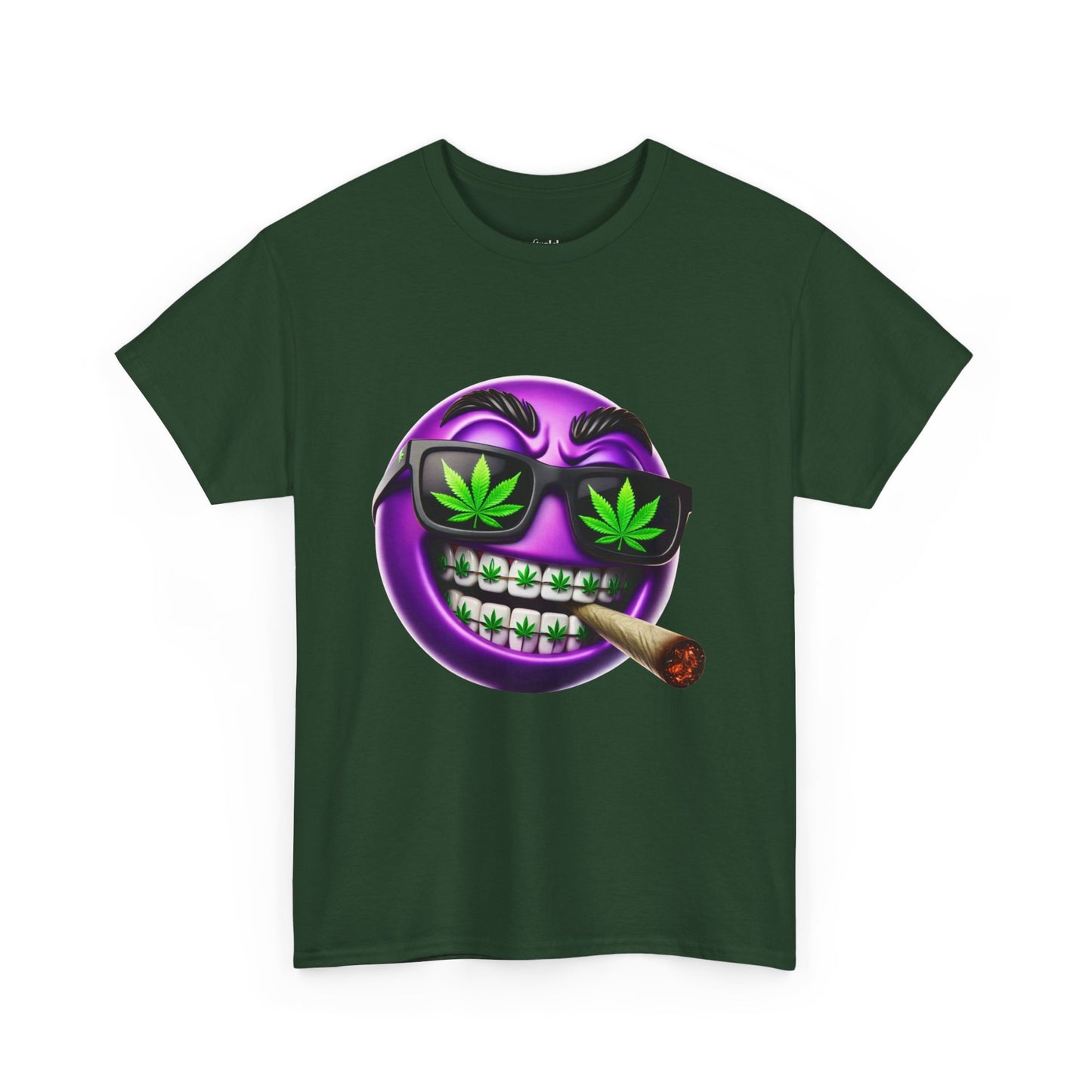 420 Smiley T-Shirt — Purple Grinning Emoticon with Weed Sunglasses & Joint