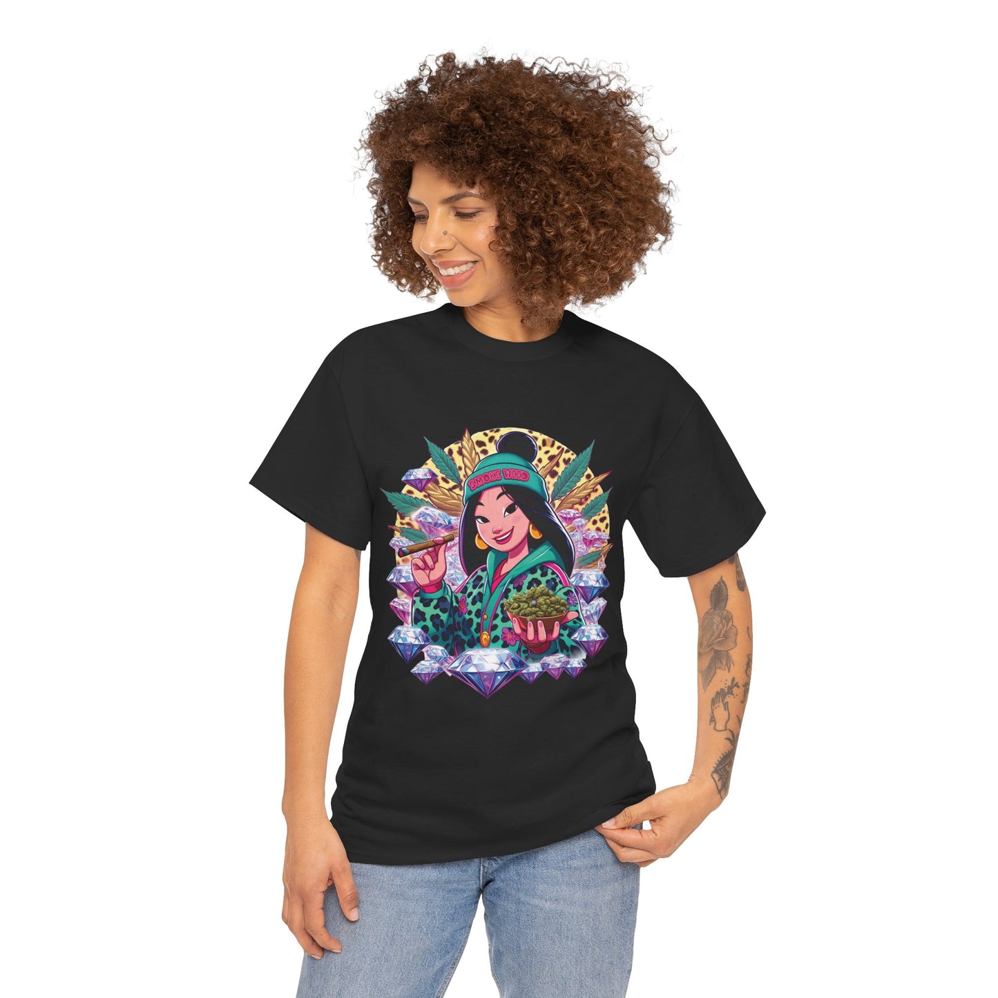 Mulan Floral Portrait T‑Shirt — Vibrant Asian Princess Illustration Tee