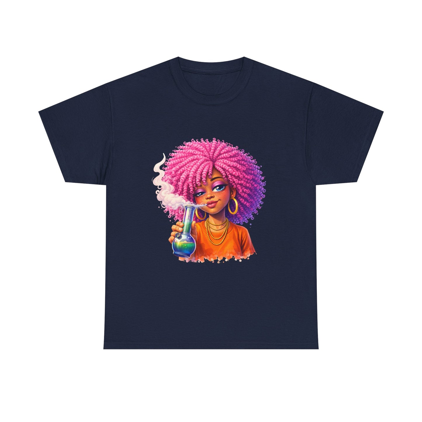 Pink Afro Girl Graphic Tee — Colorful Sassy Retro Portrait T‑Shirt