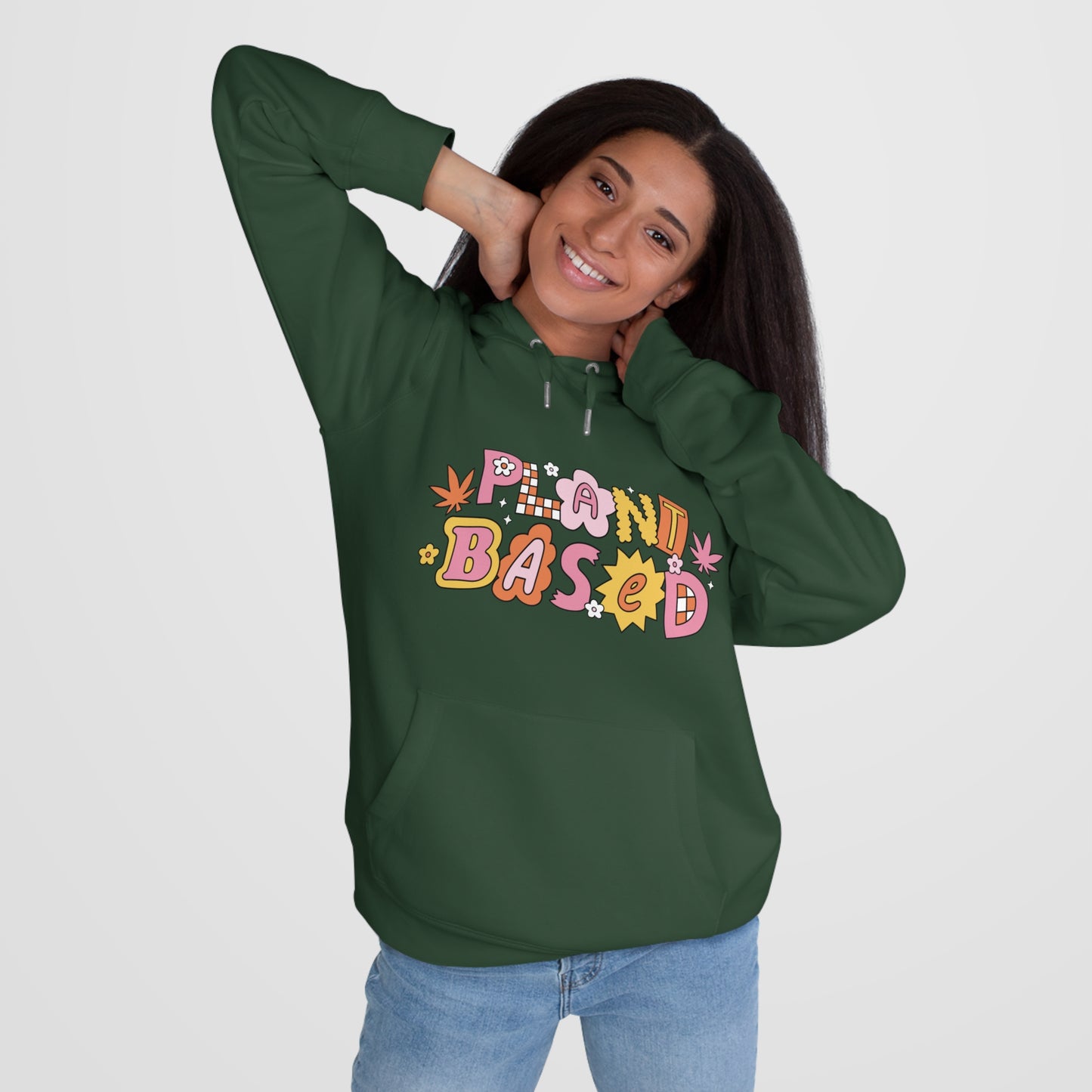 Hoodie — “Plant Based” Front + “Smoke Weed & Love Yourself” Retro Puff Graphic