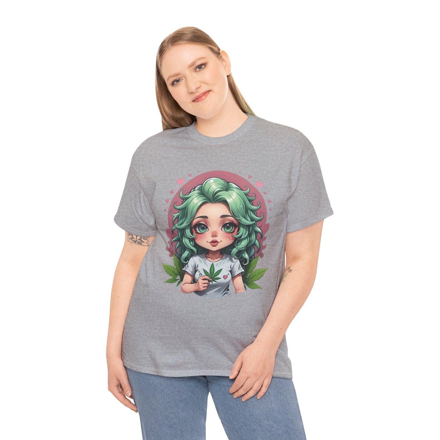 Plant Girl Cute Tee — Green Hair Anime Girl Graphic T-Shirt