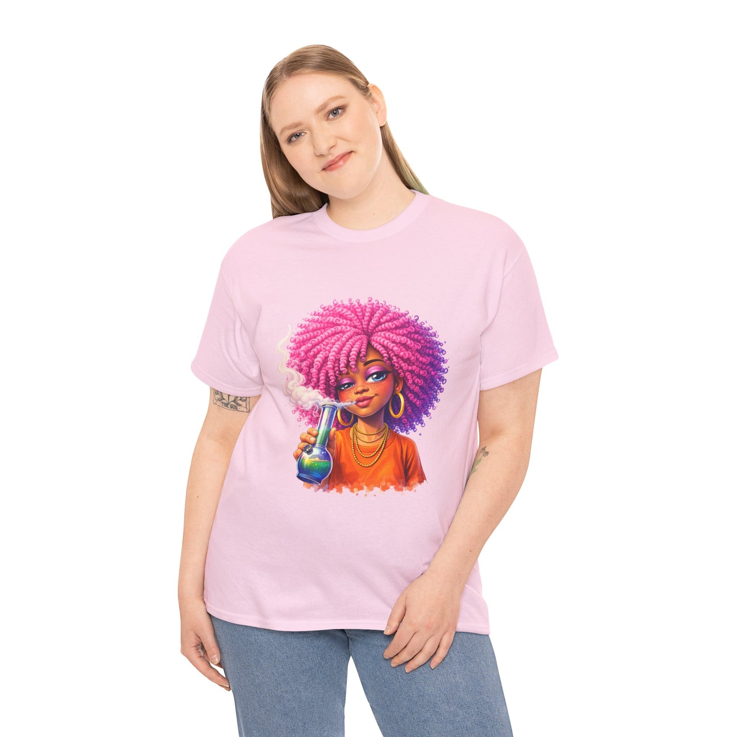 Pink Afro Girl Graphic Tee — Colorful Sassy Retro Portrait T‑Shirt