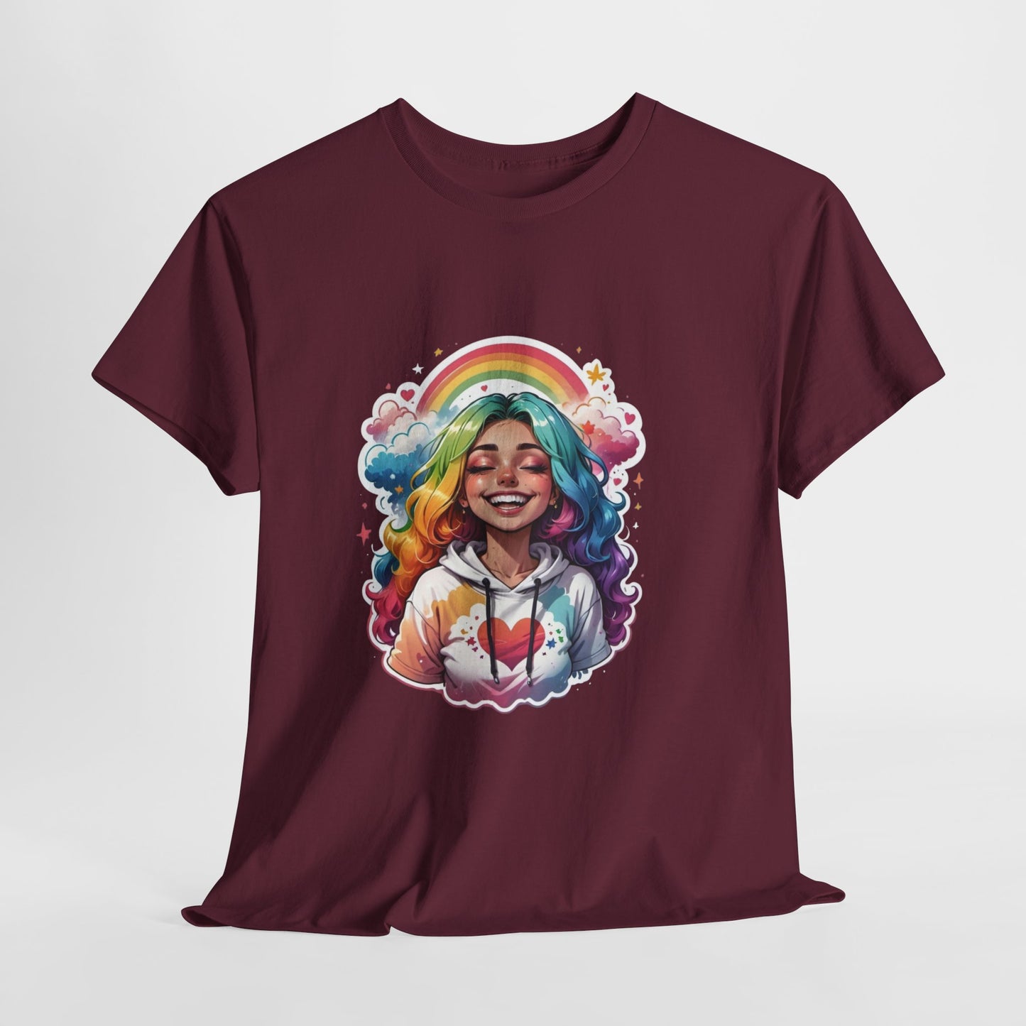 Rainbow Girl T-Shirt — Colorful Smiling Portrait Tee