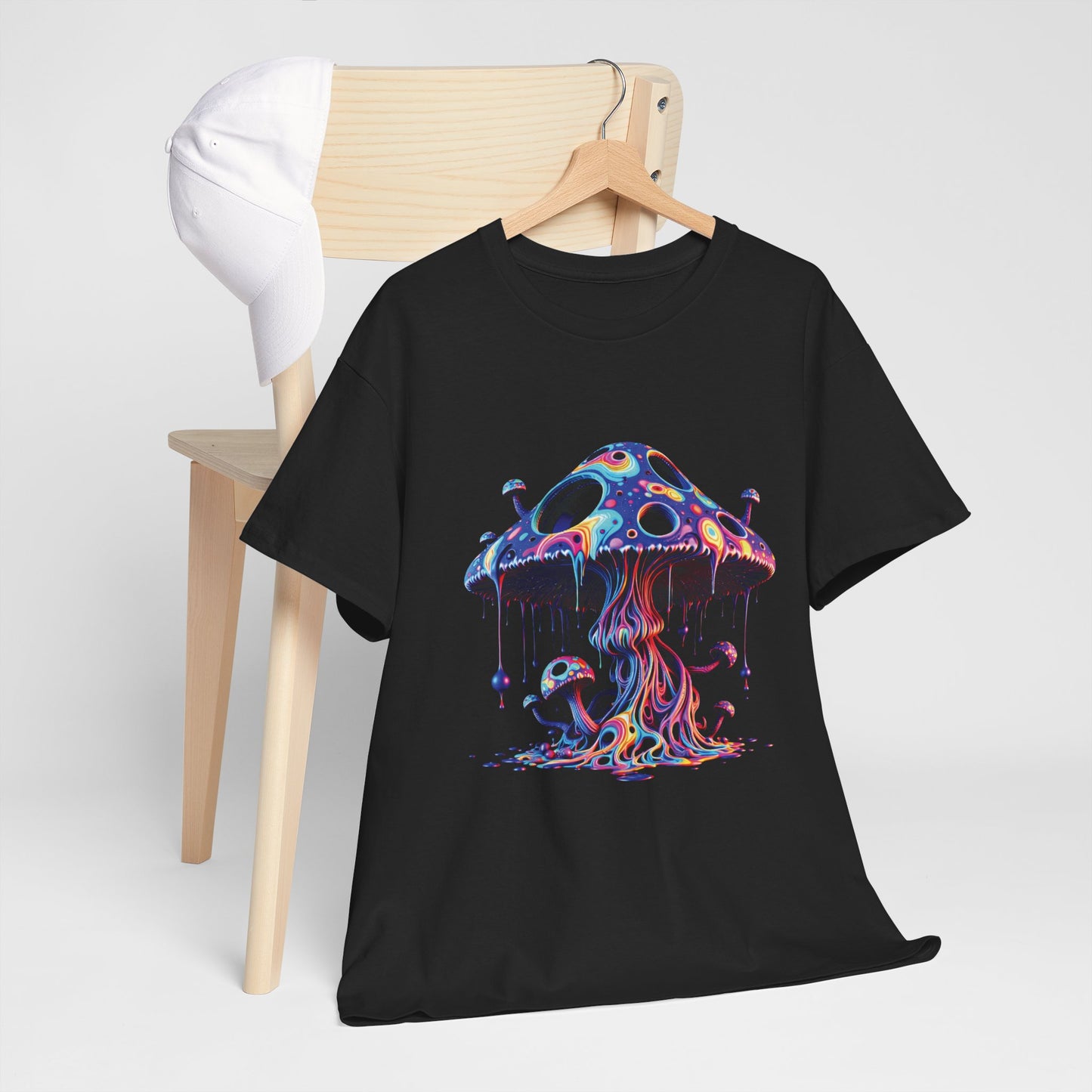 Psychedelic Neon Mushroom T-Shirt — Trippy Dripping Fungi Graphic Tee