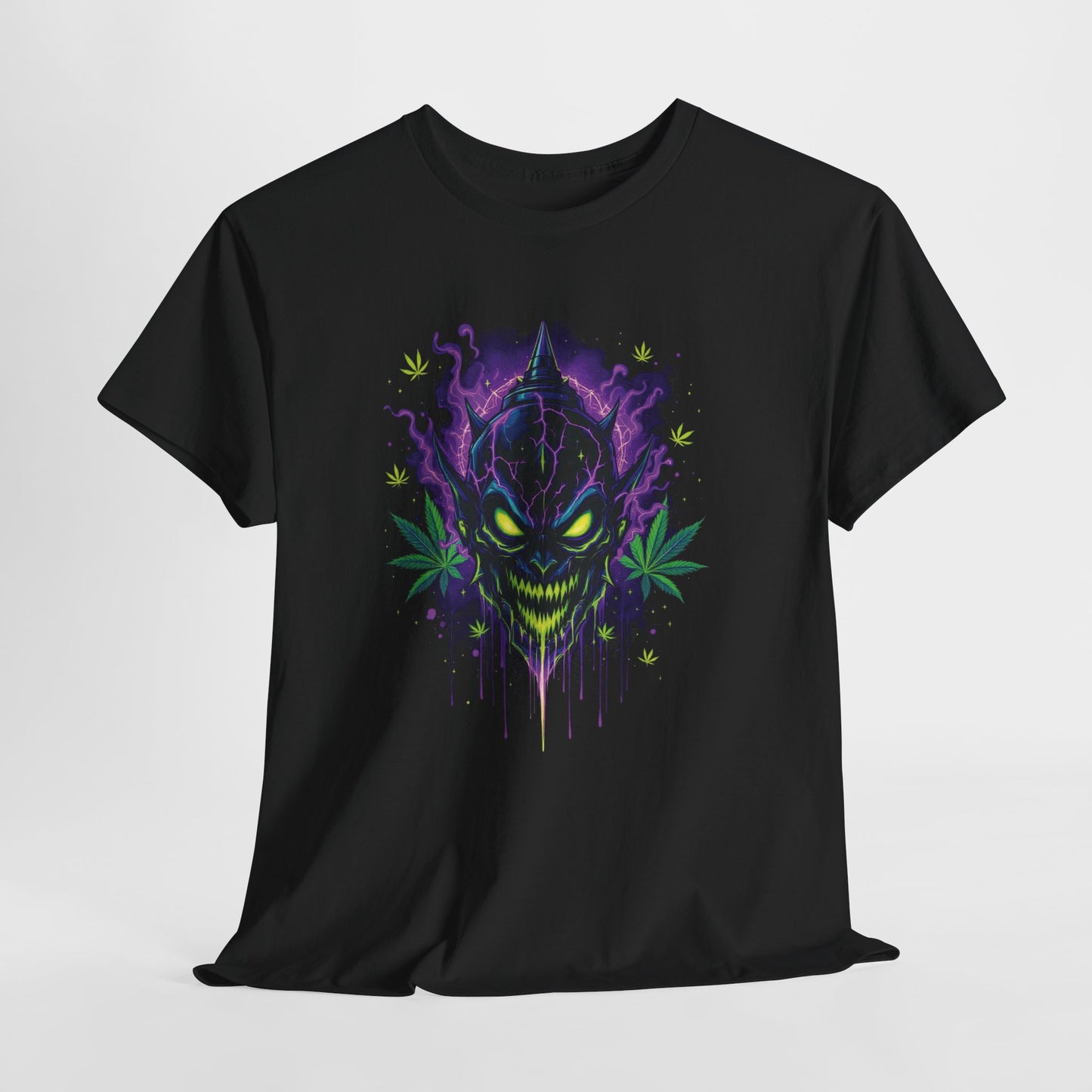 Green Demon Mask T‑Shirt — Neon Creeper 420 Skull Graphic Tee