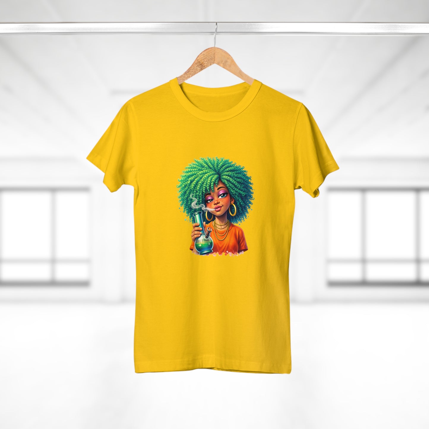 Afro Green Hair Scientist T‑Shirt — Cute Black Girl Chemist Graphic Tee