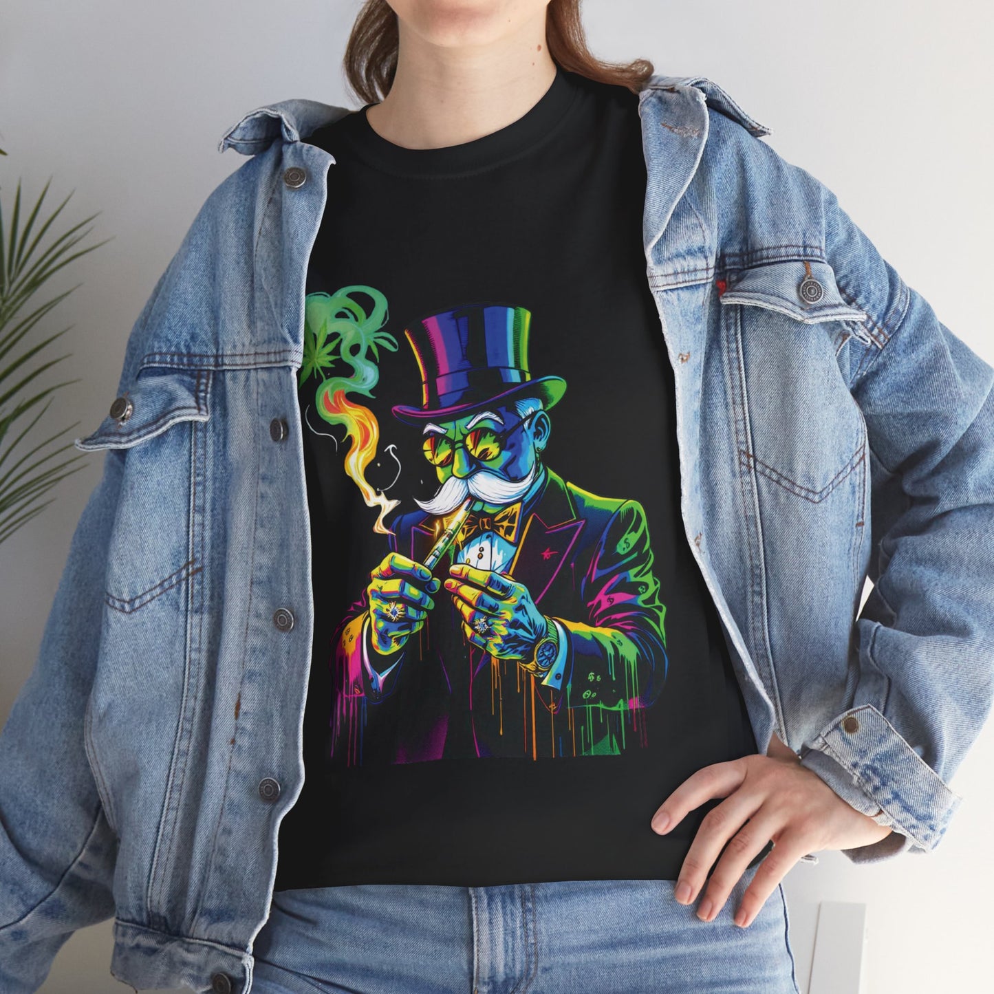 Smoking Monopoly Gentleman T-Shirt — Neon Vintage Top Hat Illustration