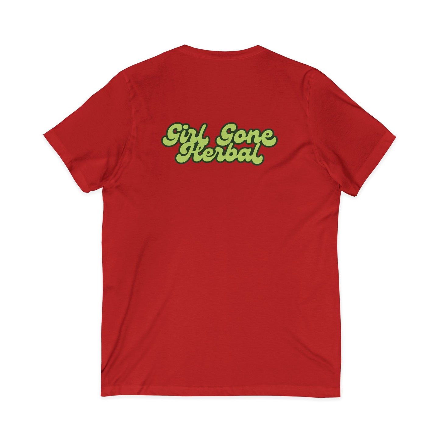 Girl Gone Herbal V‑Neck Tee — Green Leaf Graphic Tee for Women, St. Patrick’s & 4/20 Celebration