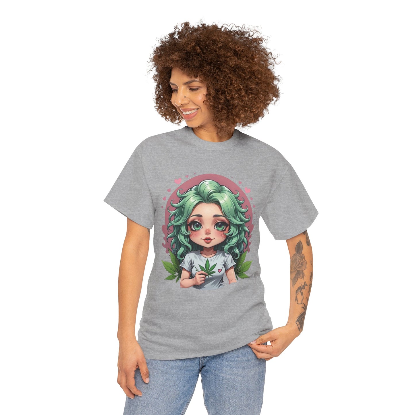Plant Girl Cute Tee — Green Hair Anime Girl Graphic T-Shirt
