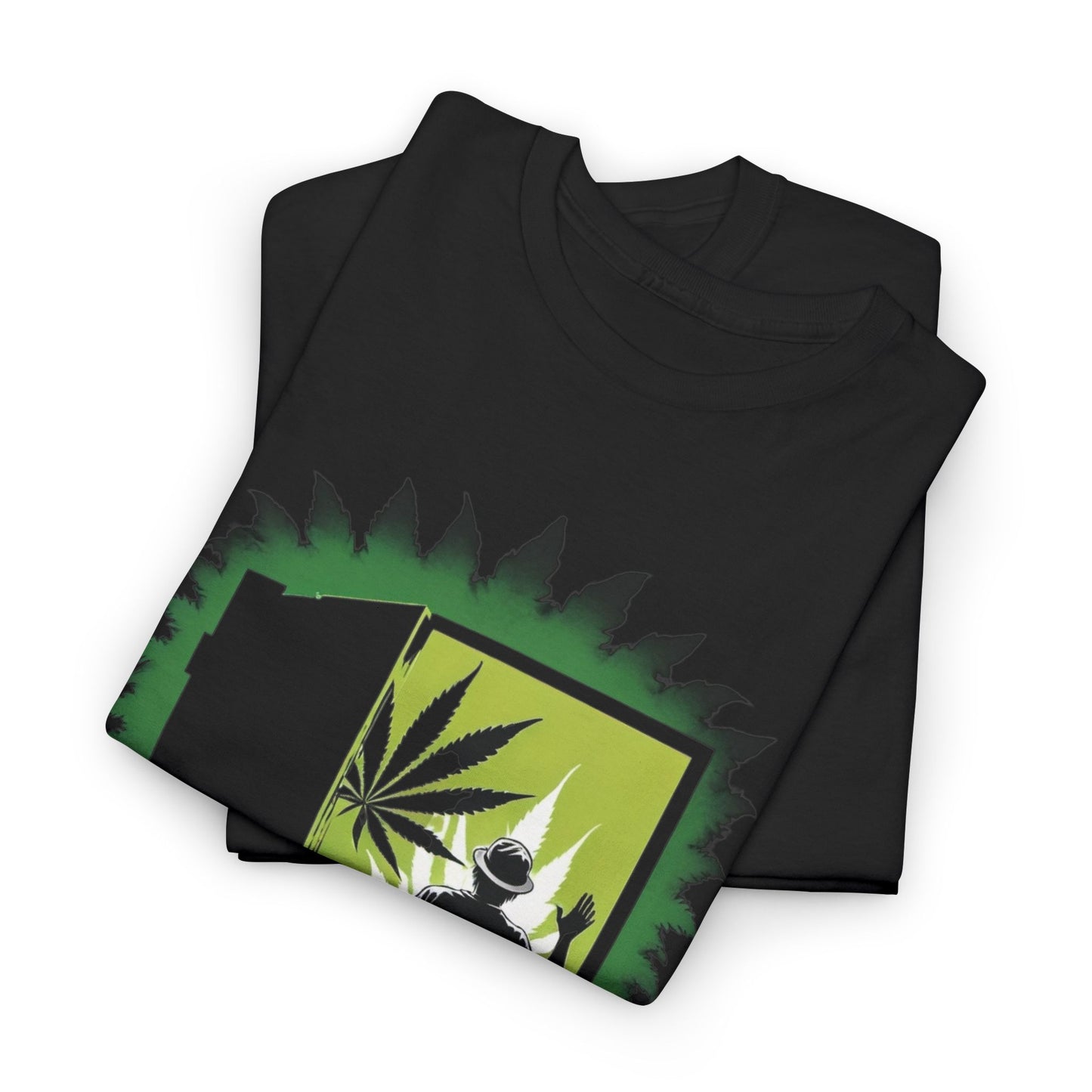 420 Doorway T-Shirt — Stoner Shadow Opening to Weed Leaf Scene