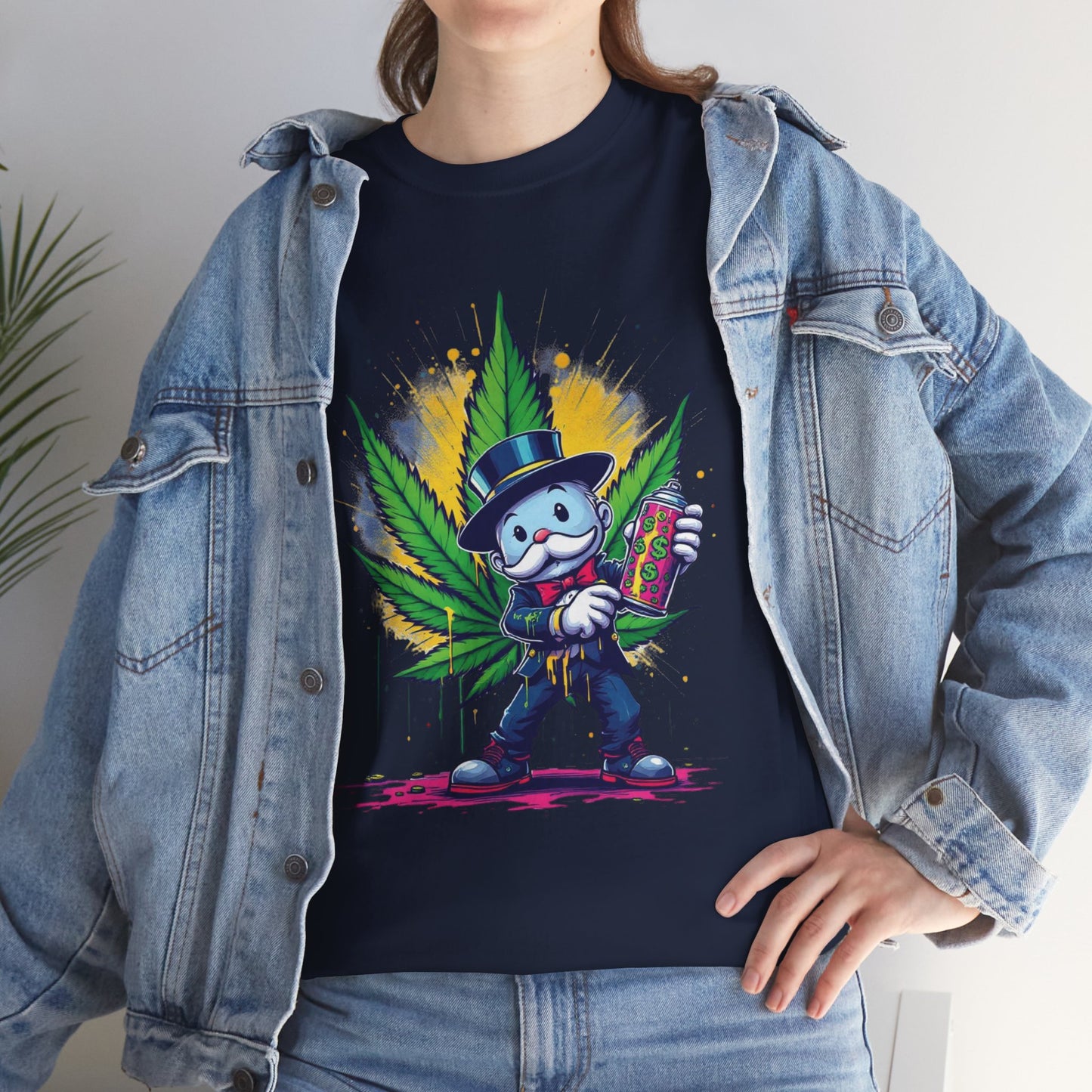 Cute Stoner Holiday Tee with Leaf and Spray Can
