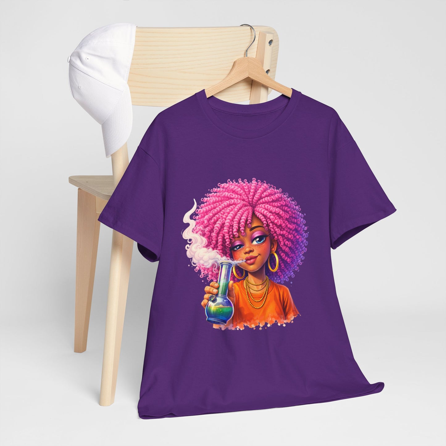 Pink Afro Girl Graphic Tee — Colorful Sassy Retro Portrait T‑Shirt