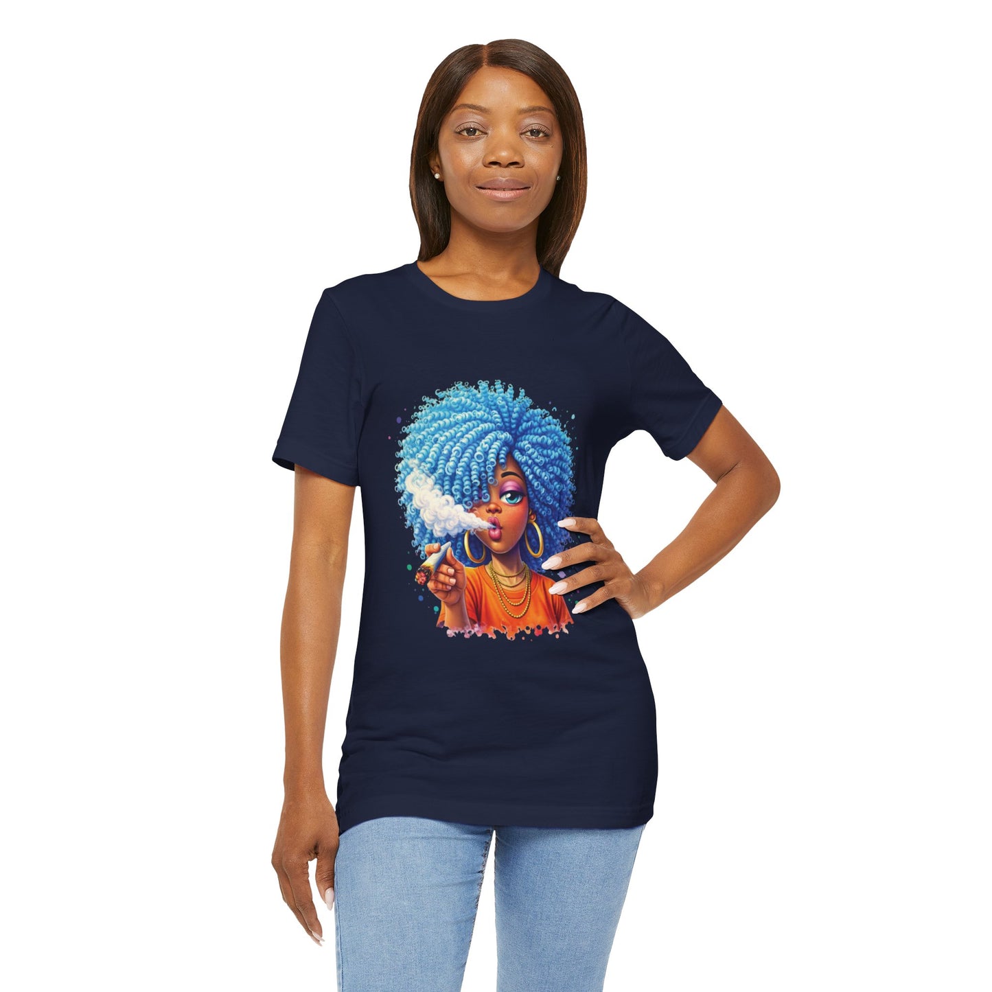 Afro Puff Vibes T-Shirt — Cool Blue Hair Graphic Tee