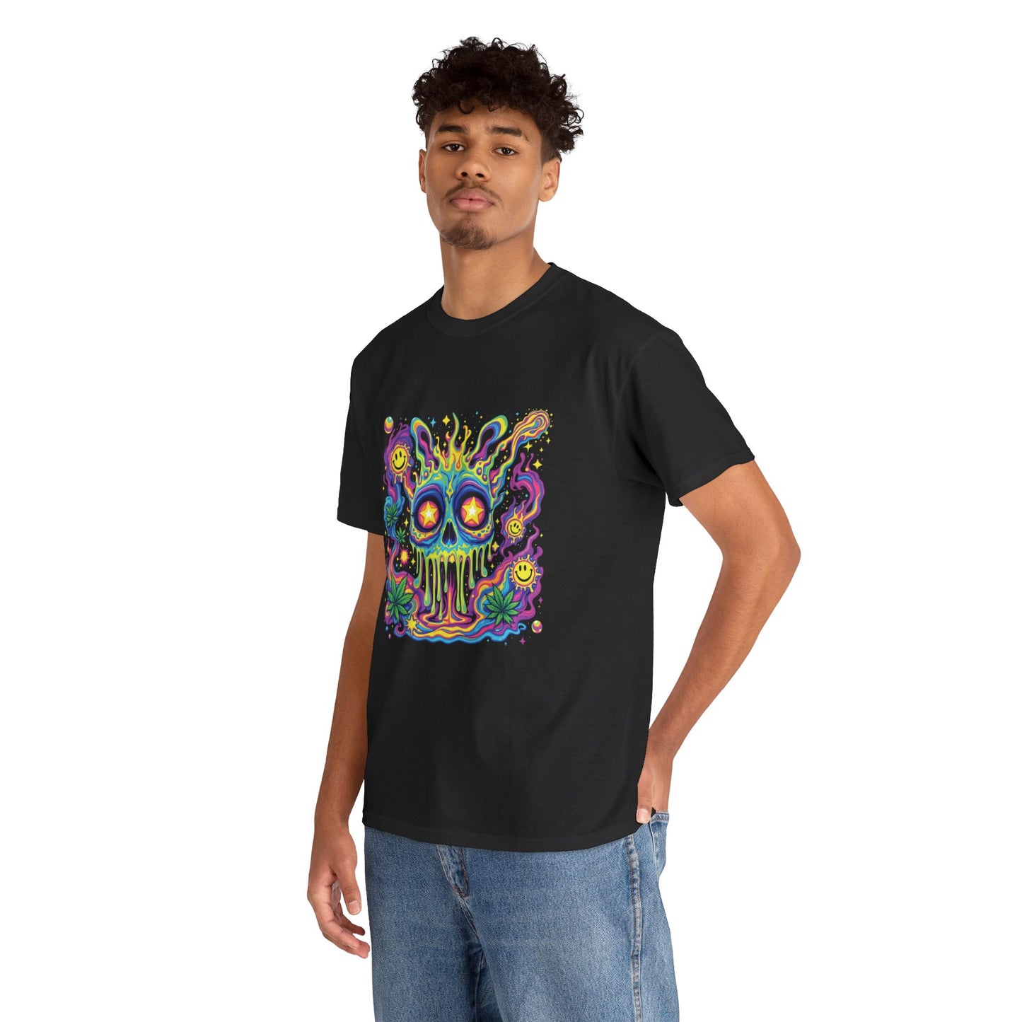 Psychedelic Skull T‑Shirt — Neon Trippy Horror Graphic Tee