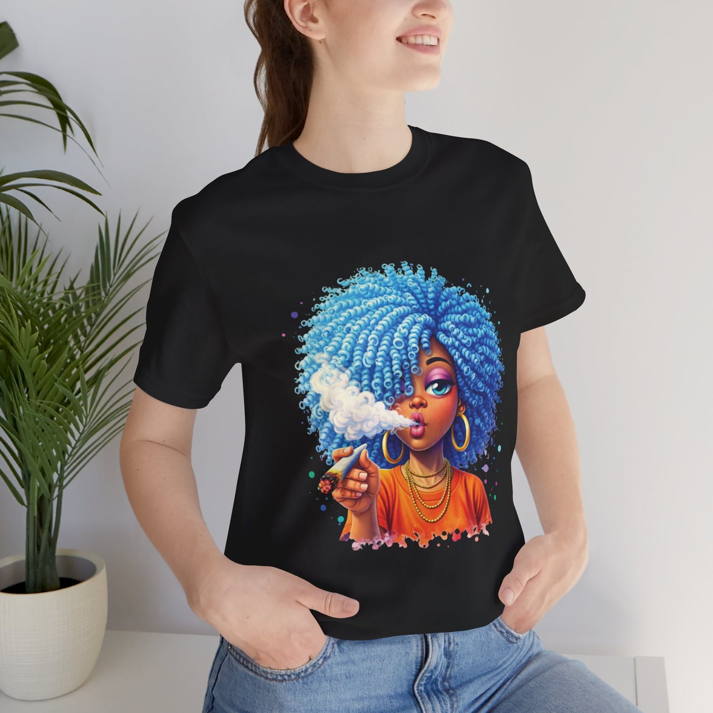 Afro Puff Vibes T-Shirt — Cool Blue Hair Graphic Tee