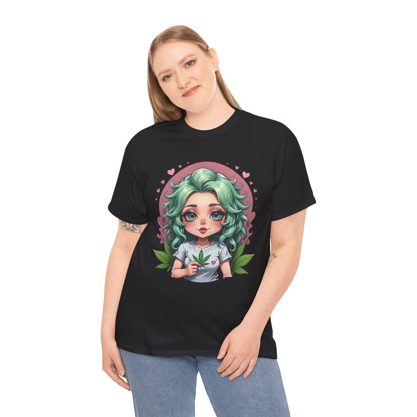 Plant Girl Cute Tee — Green Hair Anime Girl Graphic T-Shirt