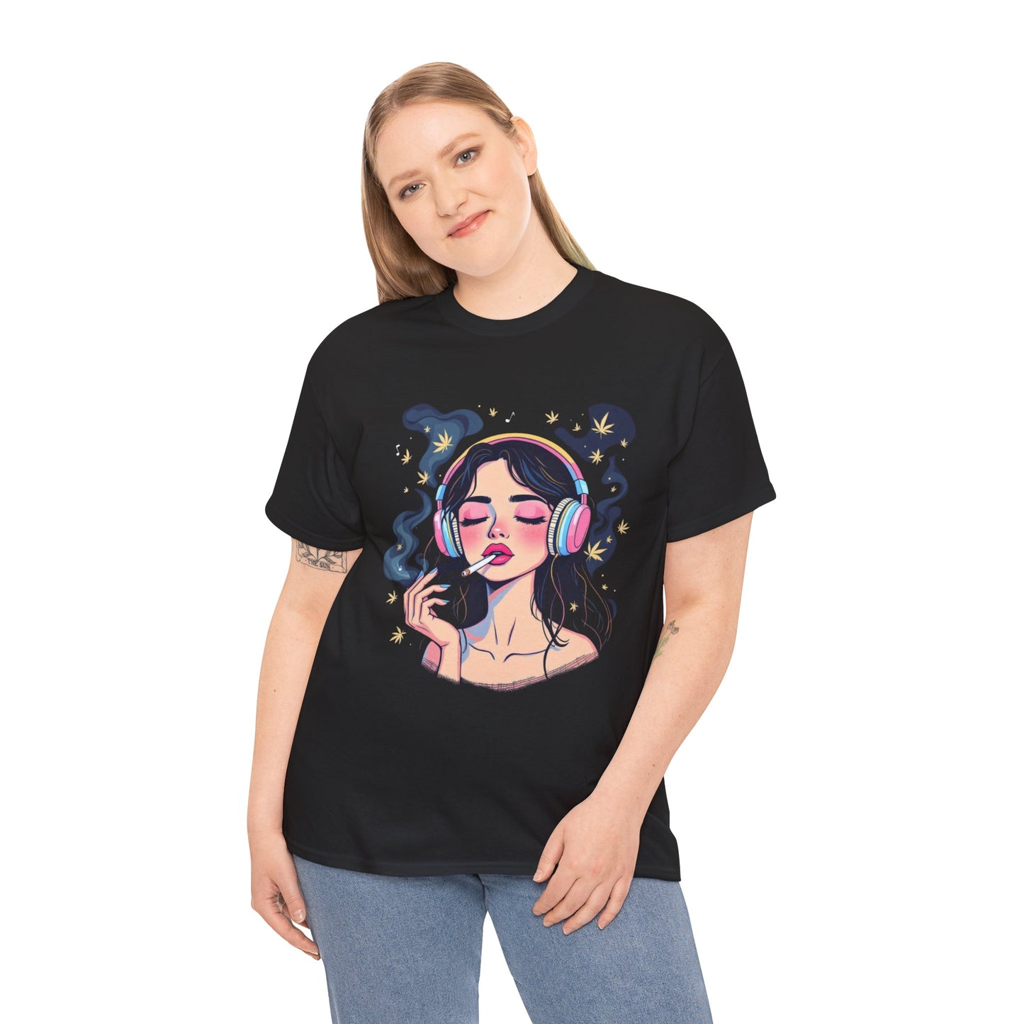 Music Lover Tee — Dreamy Girl with Headphones Graphic T‑Shirt