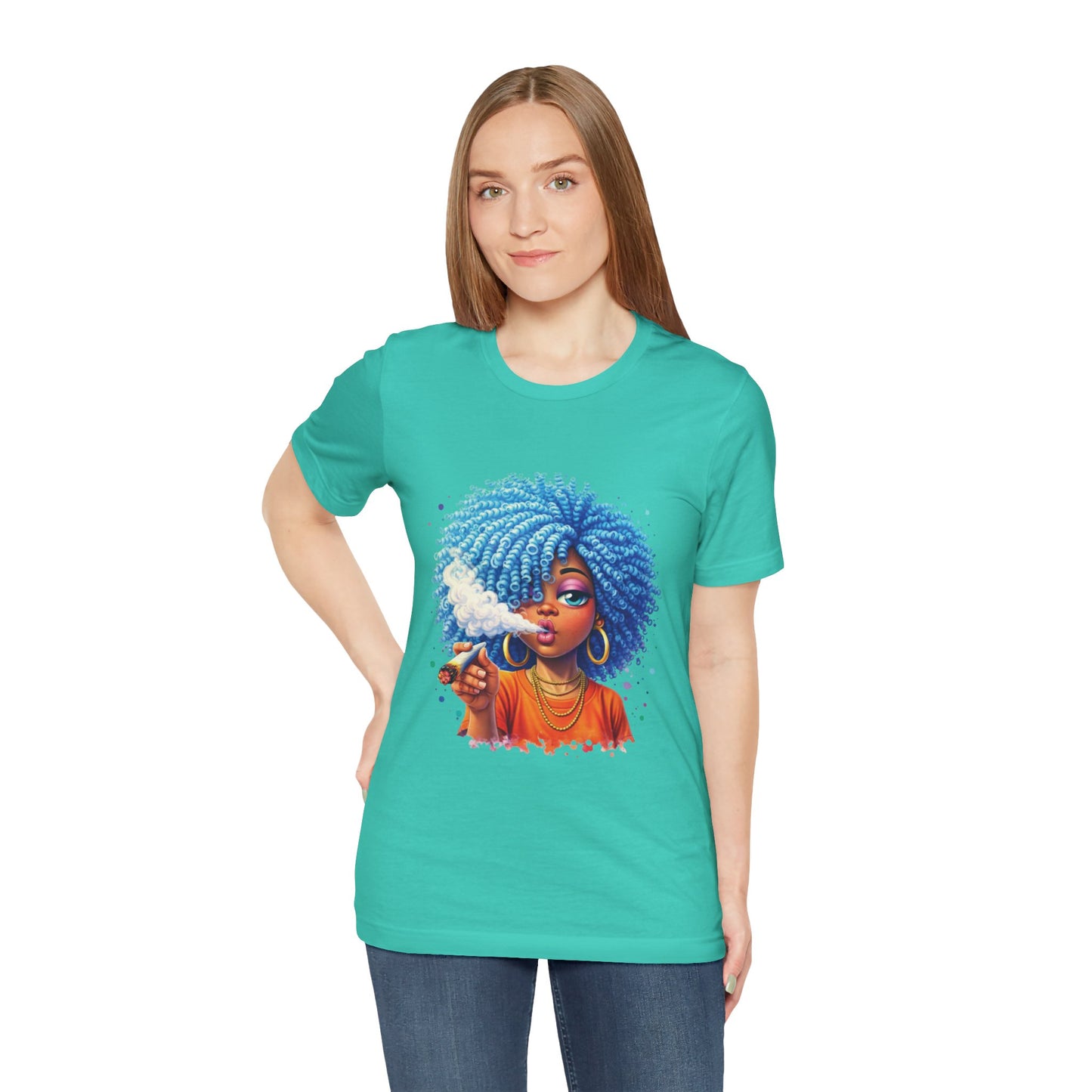 Afro Puff Vibes T-Shirt — Cool Blue Hair Graphic Tee