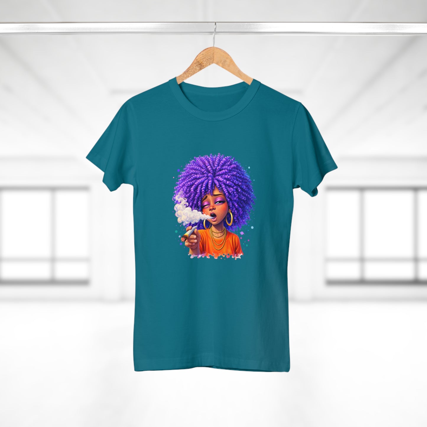 Women's T-Shirt — Purple Afro Girl Art Graphic Tee (Smoke Vibe)