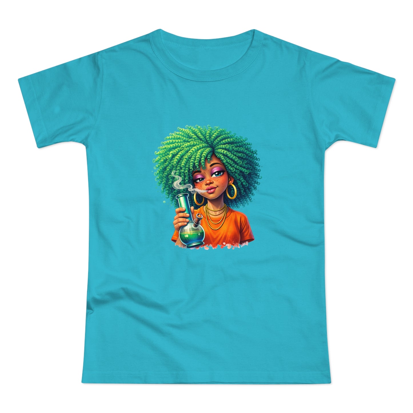 Afro Green Hair Scientist T‑Shirt — Cute Black Girl Chemist Graphic Tee