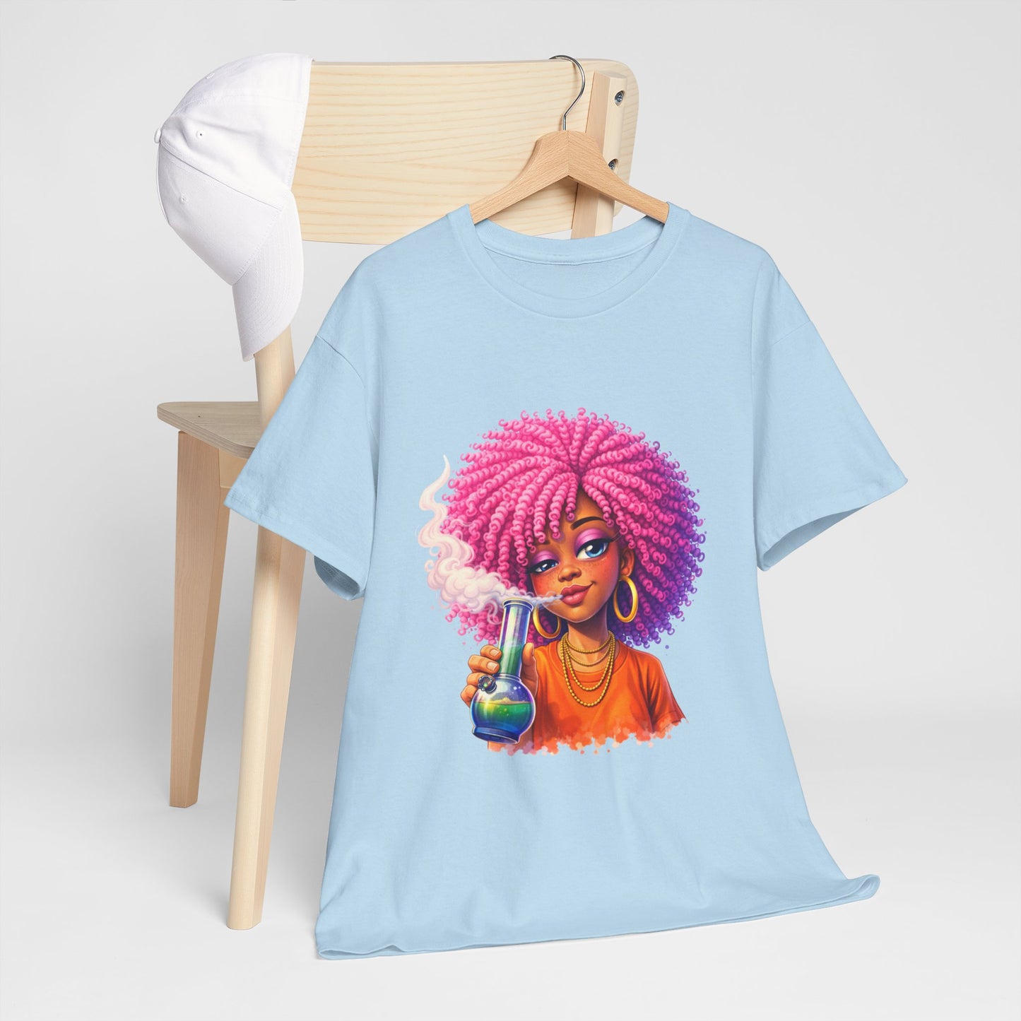 Pink Afro Girl Graphic Tee — Colorful Sassy Retro Portrait T‑Shirt