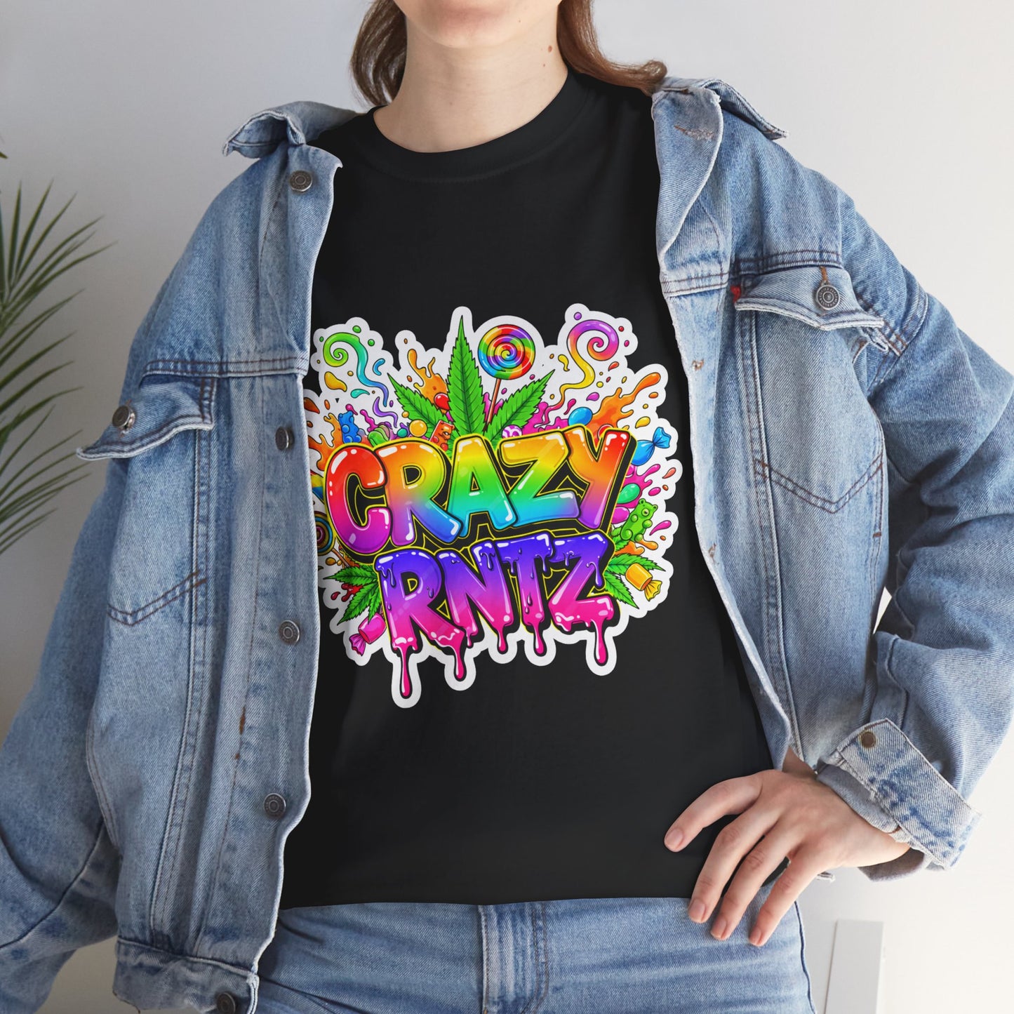 Crazy Rntz Colorful Graffiti T‑Shirt — Psychedelic Leaf Logo Tee