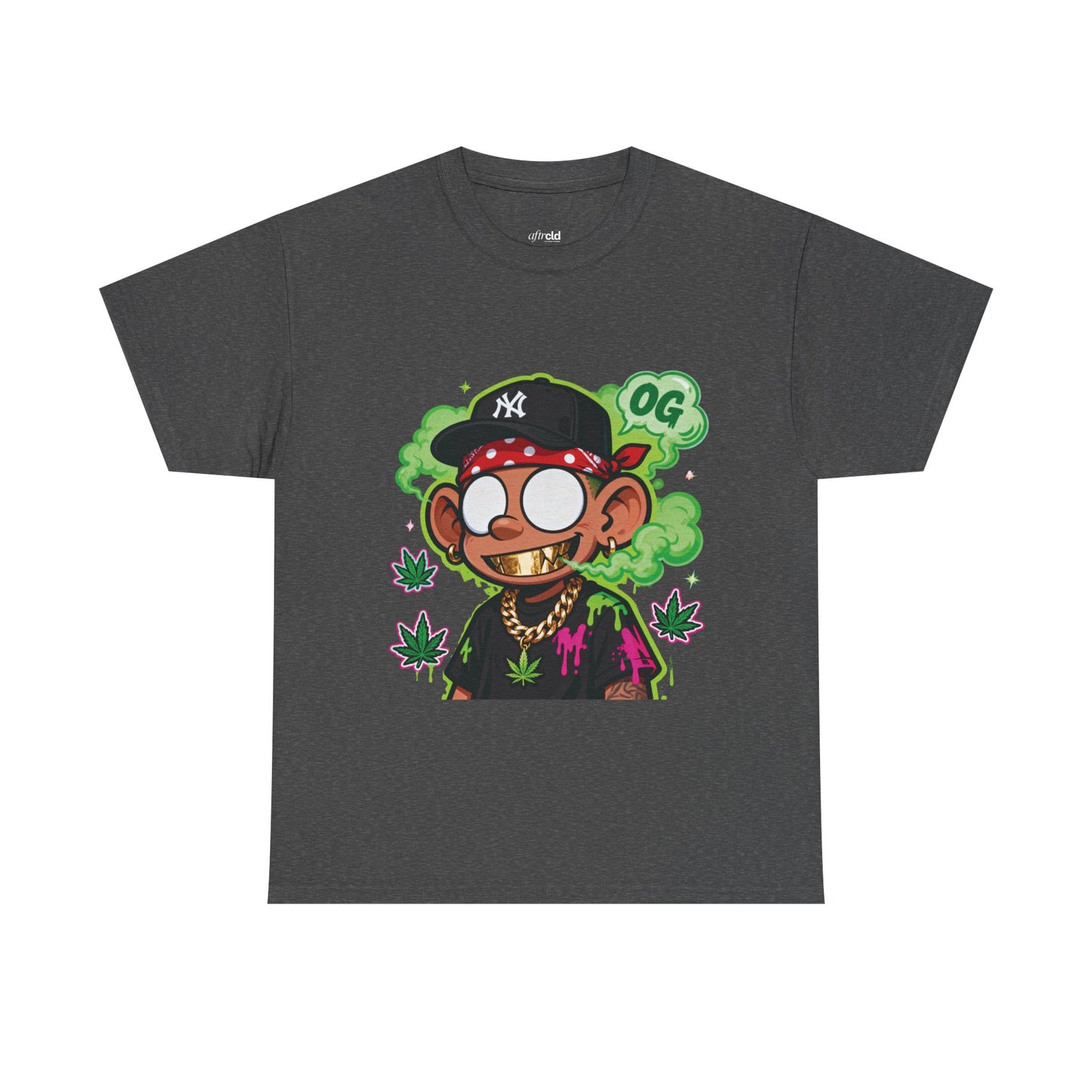 T-Shirt — OG Cartoon Stoner Graphic Tee (Green Smoke & Leaf Design)