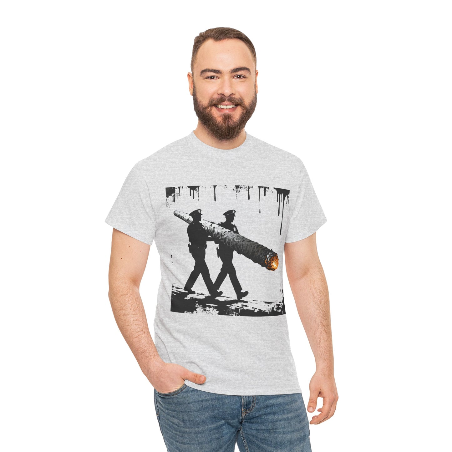 Graphic Tee — Police Carrying a Giant Burning Cigar Street Art Design
