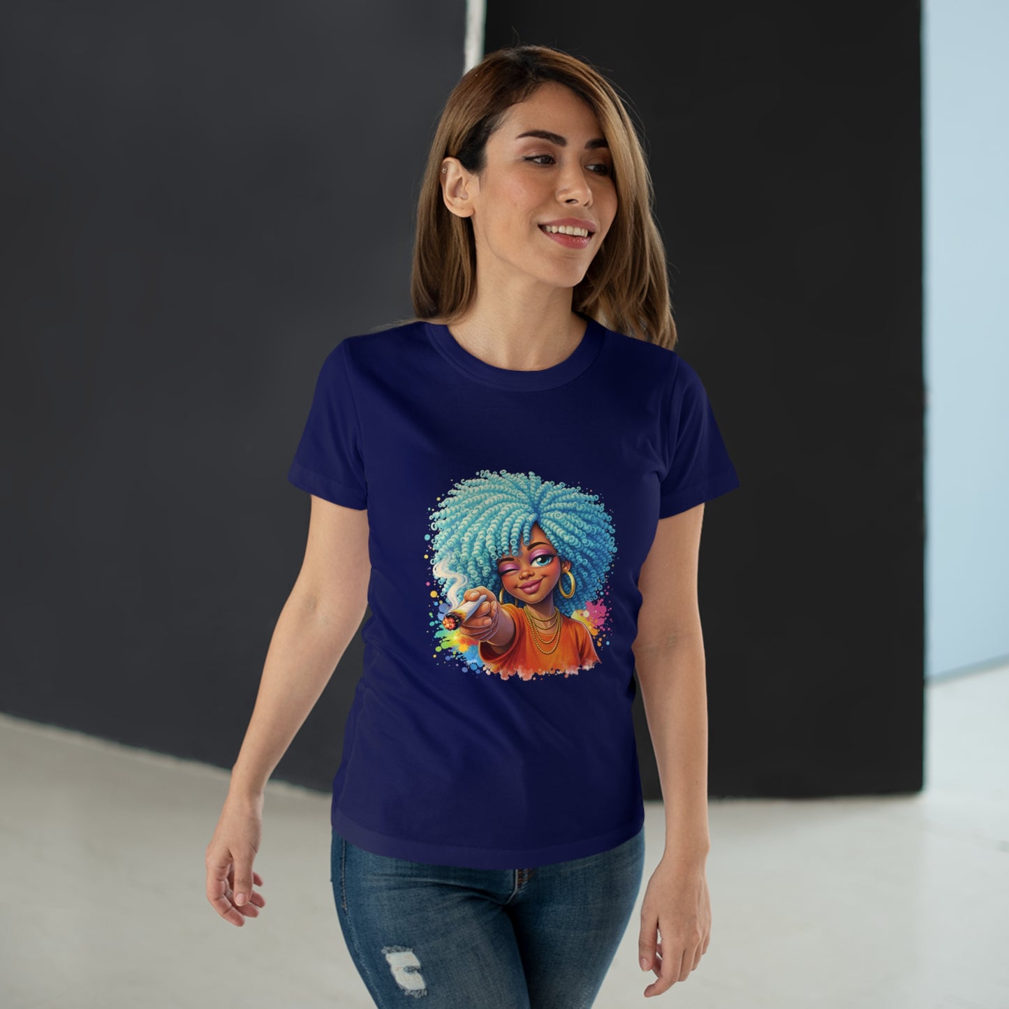 Afro Girl Pointing Graphic T-Shirt — Colorful Natural Hair Illustration Tee