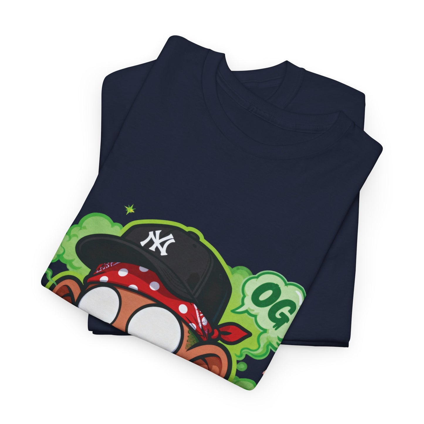 T-Shirt — OG Cartoon Stoner Graphic Tee (Green Smoke & Leaf Design)