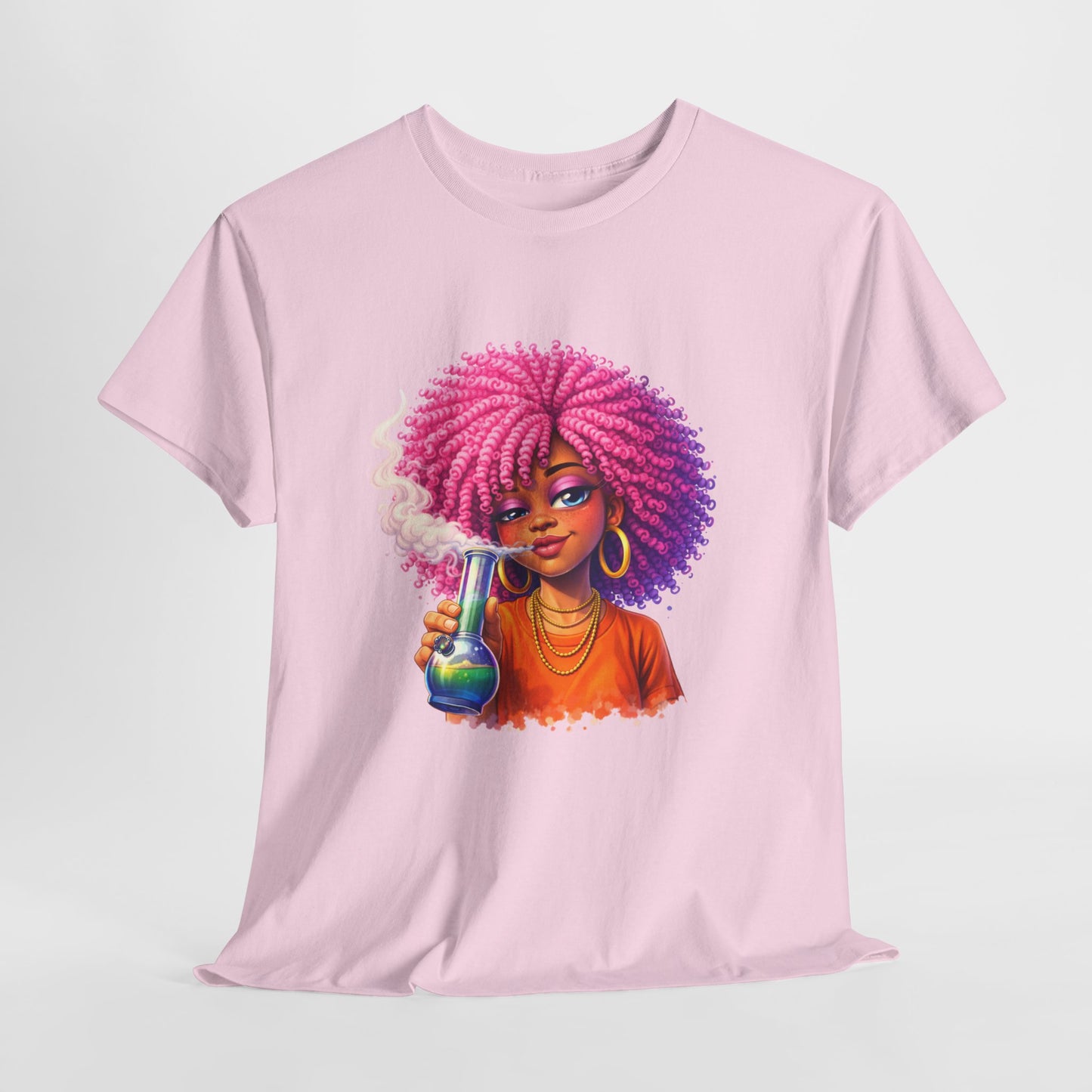 Pink Afro Girl Graphic Tee — Colorful Sassy Retro Portrait T‑Shirt
