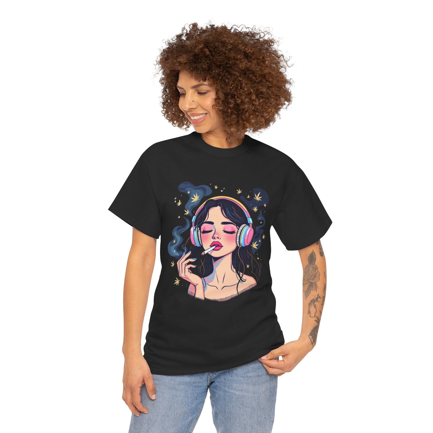 Music Lover Tee — Dreamy Girl with Headphones Graphic T‑Shirt