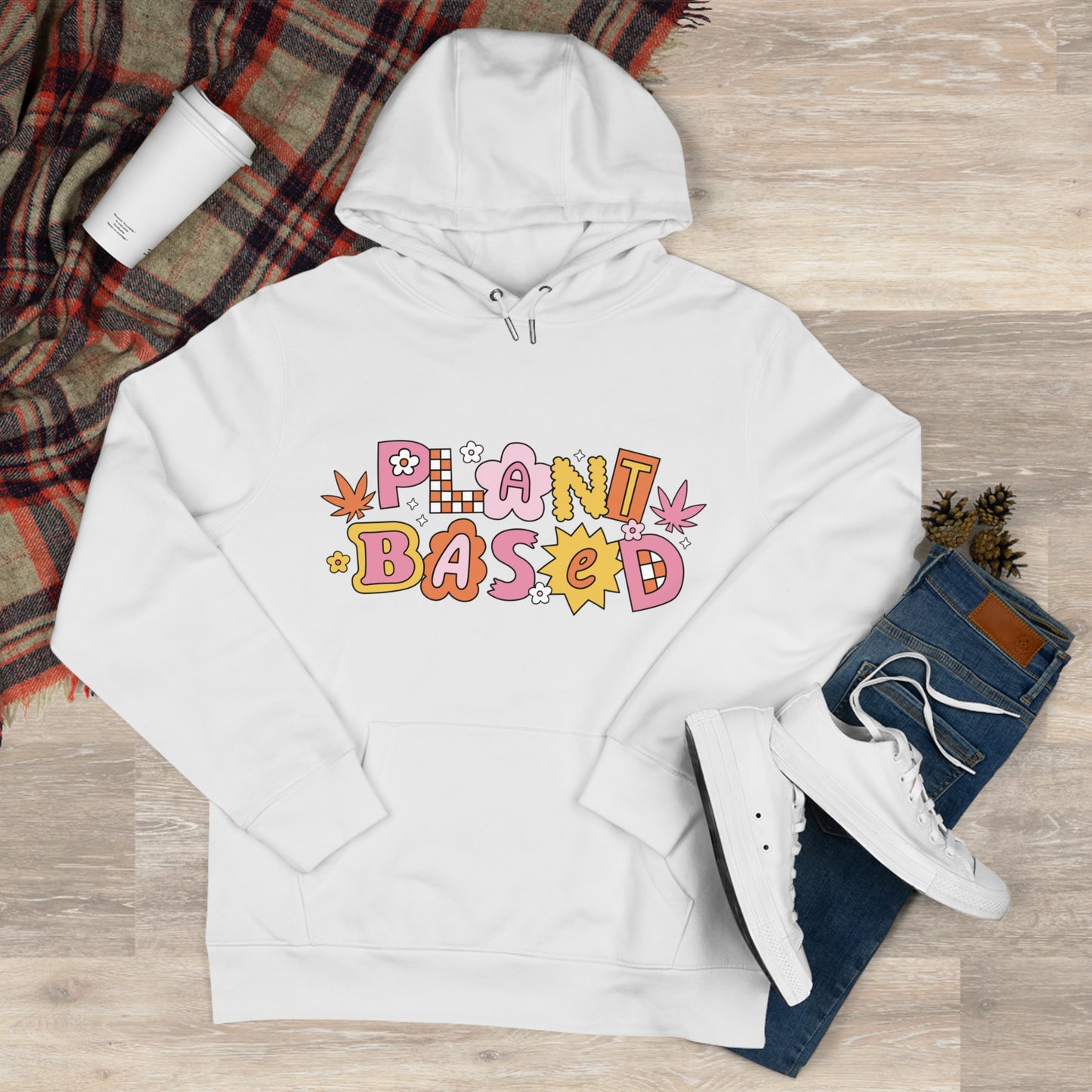 Hoodie — “Plant Based” Front + “Smoke Weed & Love Yourself” Retro Puff Graphic