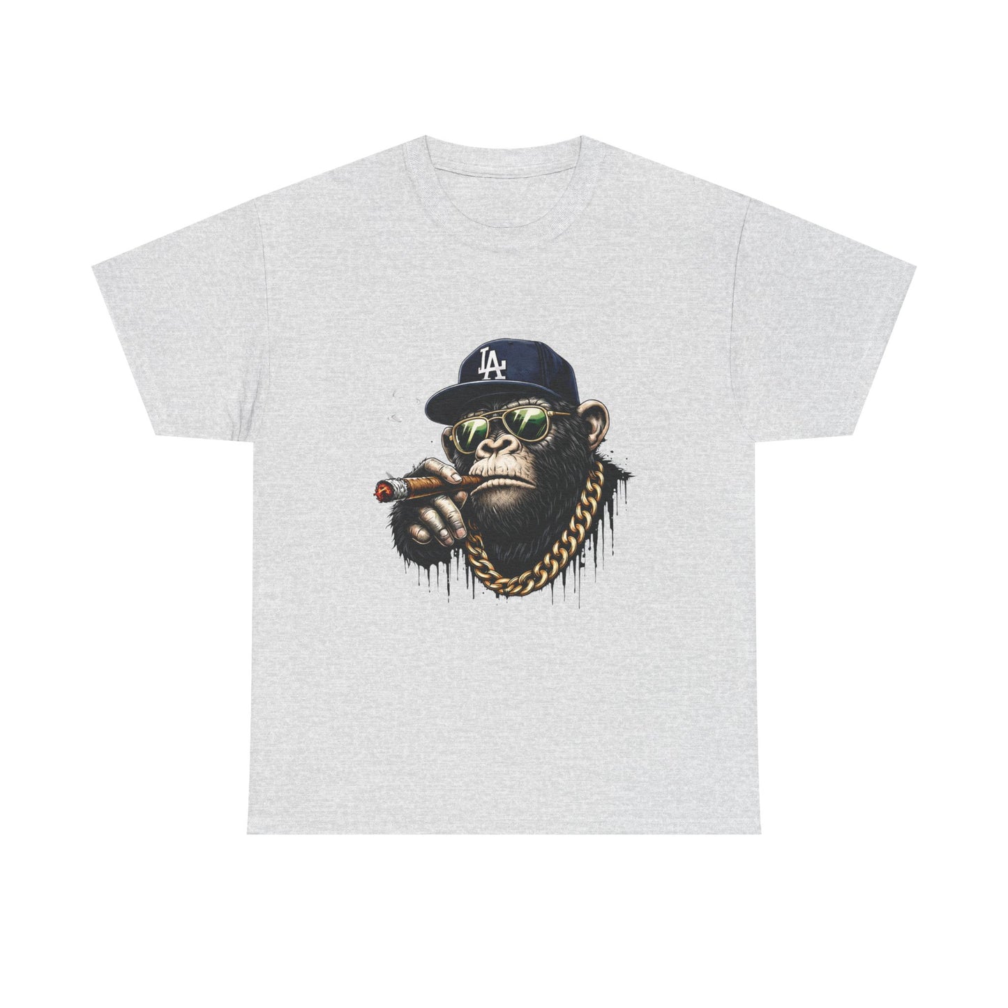 Cigar-Chomping Hip Hop Monkey T-Shirt — LA Cap & Gold Chain Streetwear