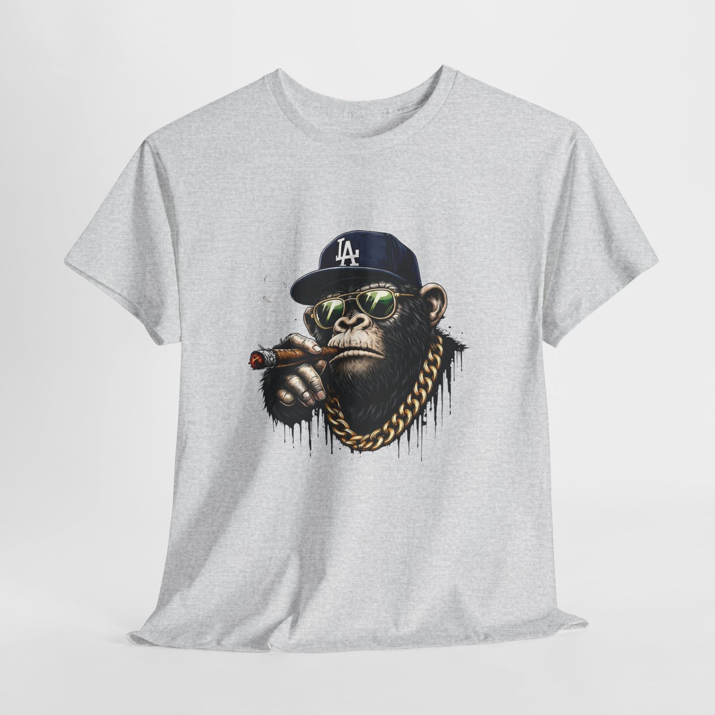 Cigar-Chomping Hip Hop Monkey T-Shirt — LA Cap & Gold Chain Streetwear