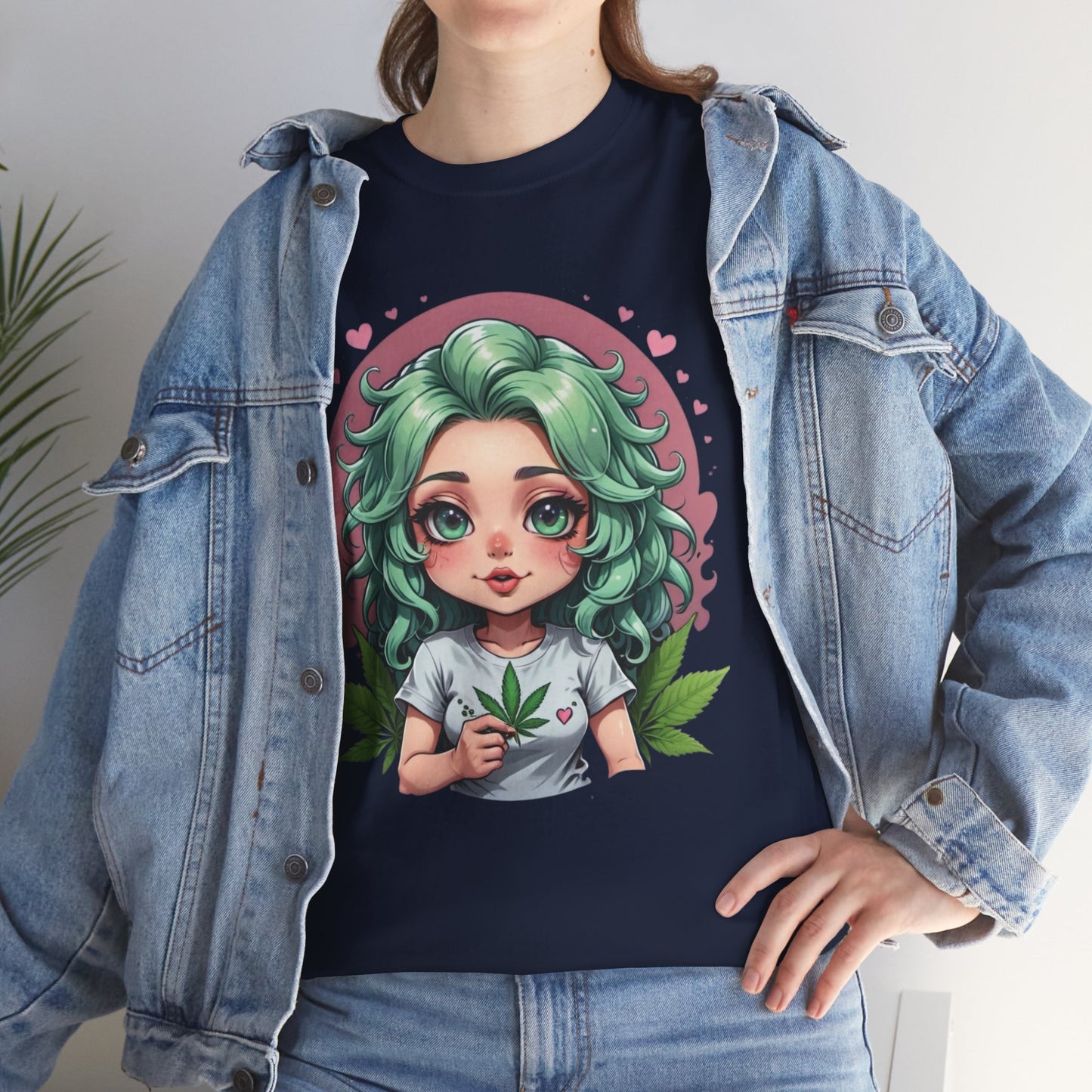 Plant Girl Cute Tee — Green Hair Anime Girl Graphic T-Shirt