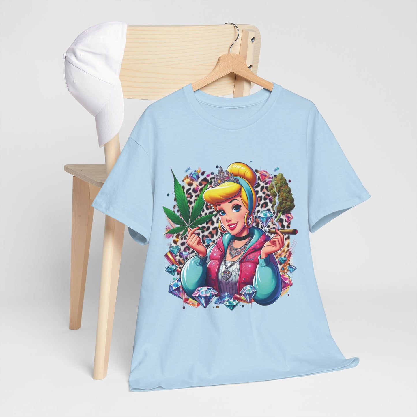 Cinderella Stoner Graphic Tee — Retro Princess Smoking Weed Art Shirt