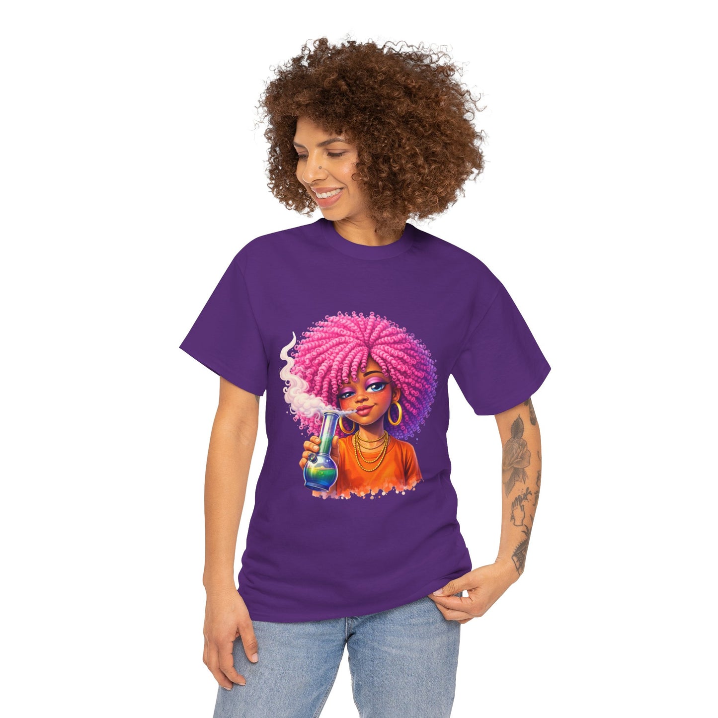 Pink Afro Girl Graphic Tee — Colorful Sassy Retro Portrait T‑Shirt