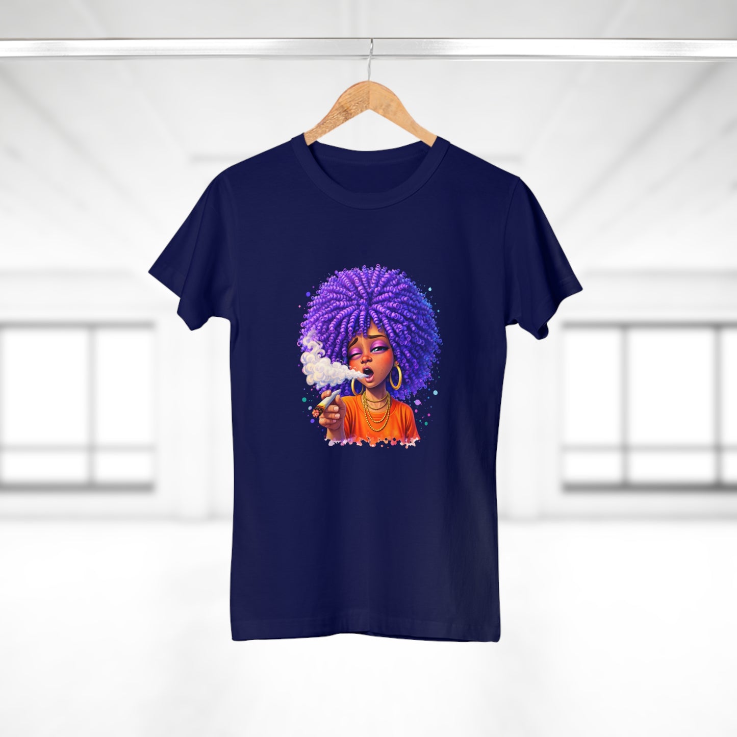 Women's T-Shirt — Purple Afro Girl Art Graphic Tee (Smoke Vibe)