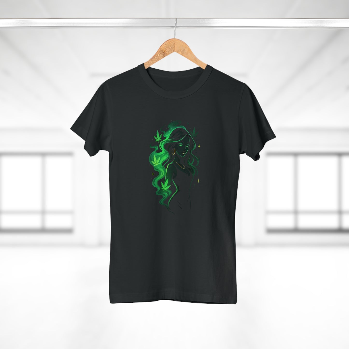 Green Spirit Goddess Women's T-Shirt — Ethereal Floral Silhouette Tee for Nature Lovers
