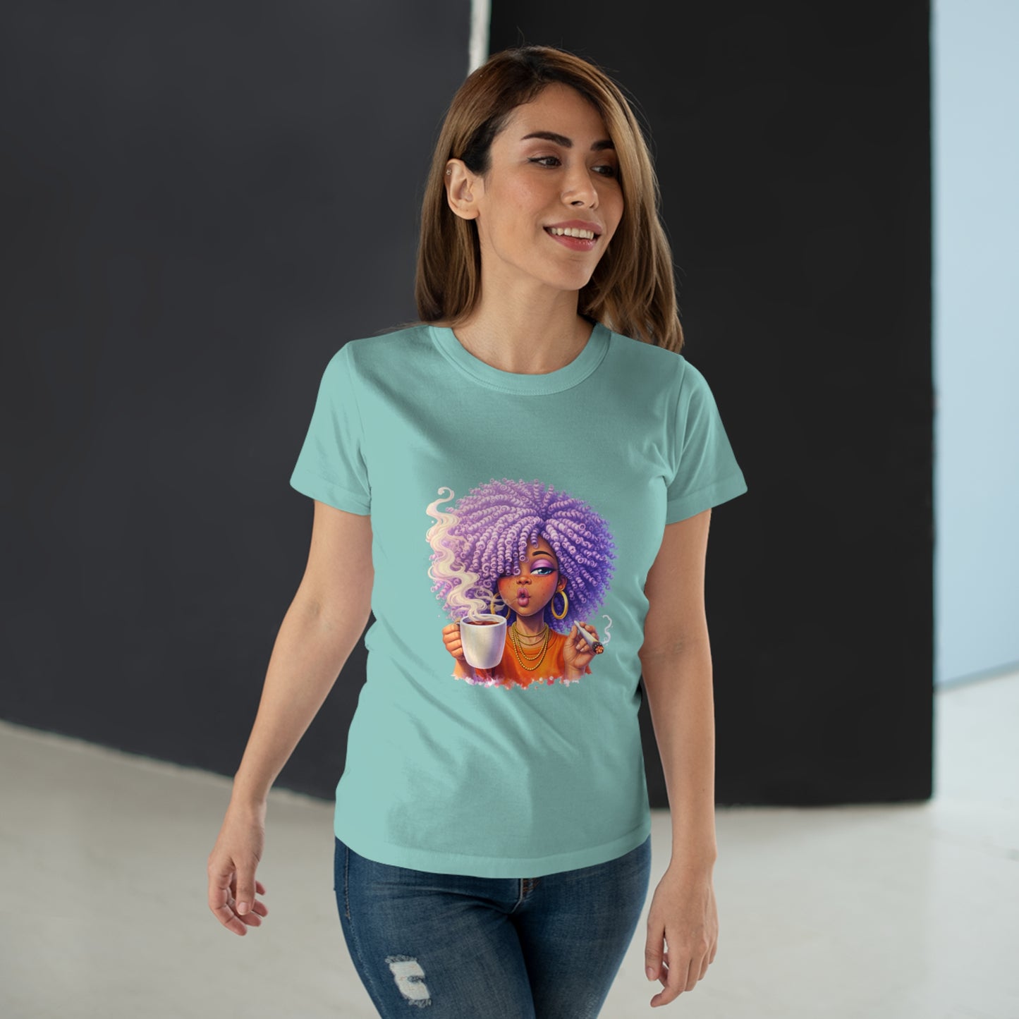 Women's T-Shirt — Afro Puff Coffee Girl Graphic Tee