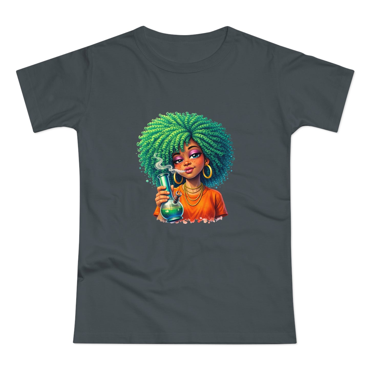 Afro Green Hair Scientist T‑Shirt — Cute Black Girl Chemist Graphic Tee