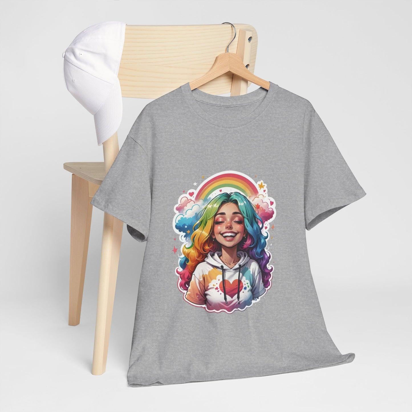 Rainbow Girl T-Shirt — Colorful Smiling Portrait Tee