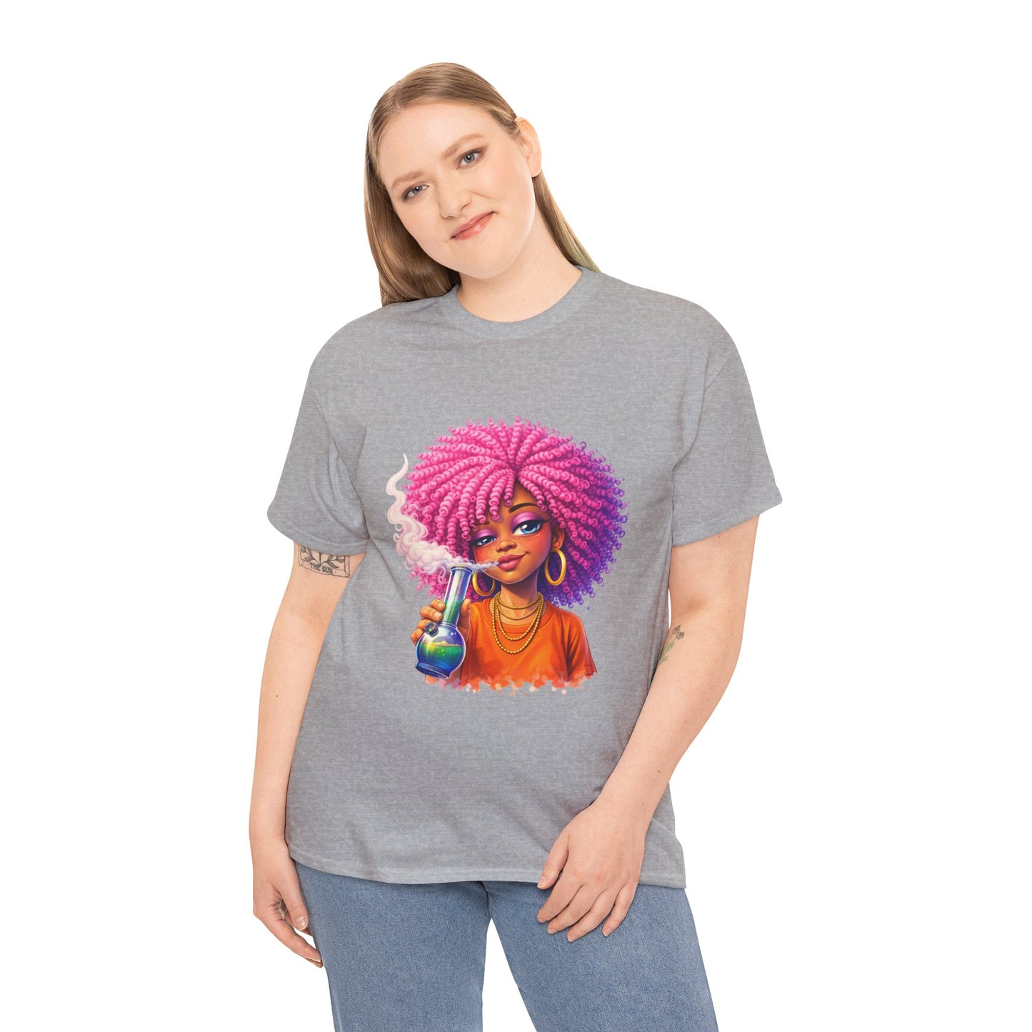 Pink Afro Girl Graphic Tee — Colorful Sassy Retro Portrait T‑Shirt