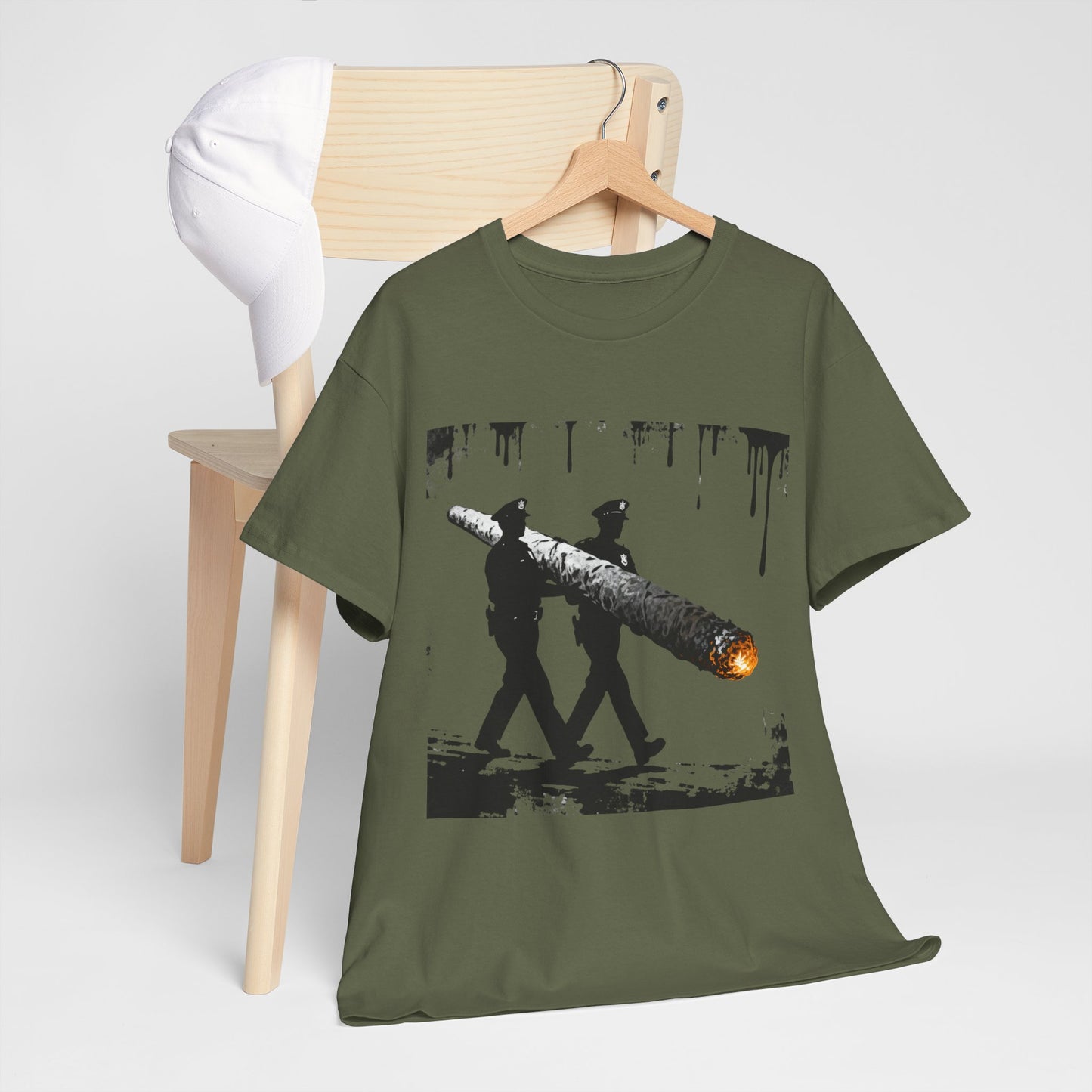Graphic Tee — Police Carrying a Giant Burning Cigar Street Art Design