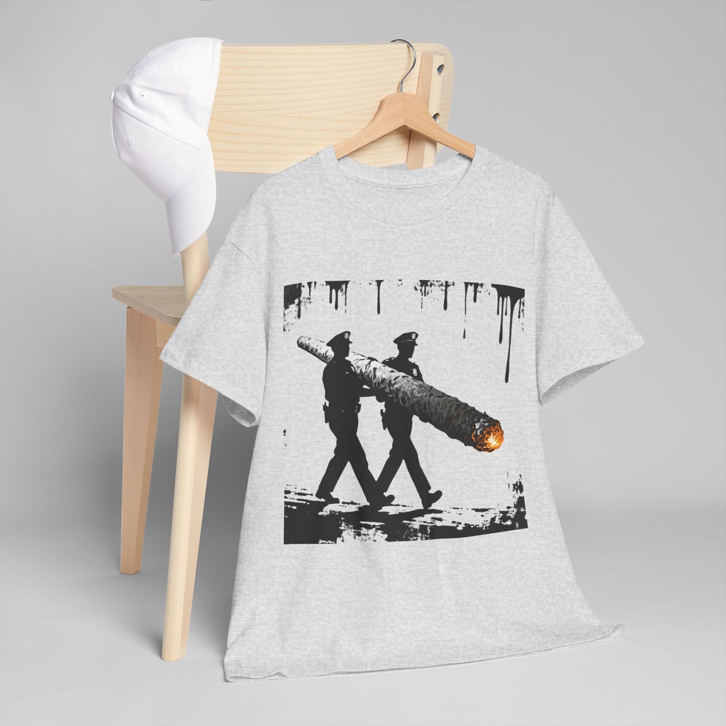 Graphic Tee — Police Carrying a Giant Burning Cigar Street Art Design