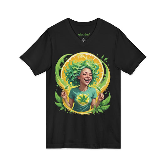 Girl Gone Herbal V‑Neck Tee — Green Leaf Graphic Tee for Women, St. Patrick’s & 4/20 Celebration