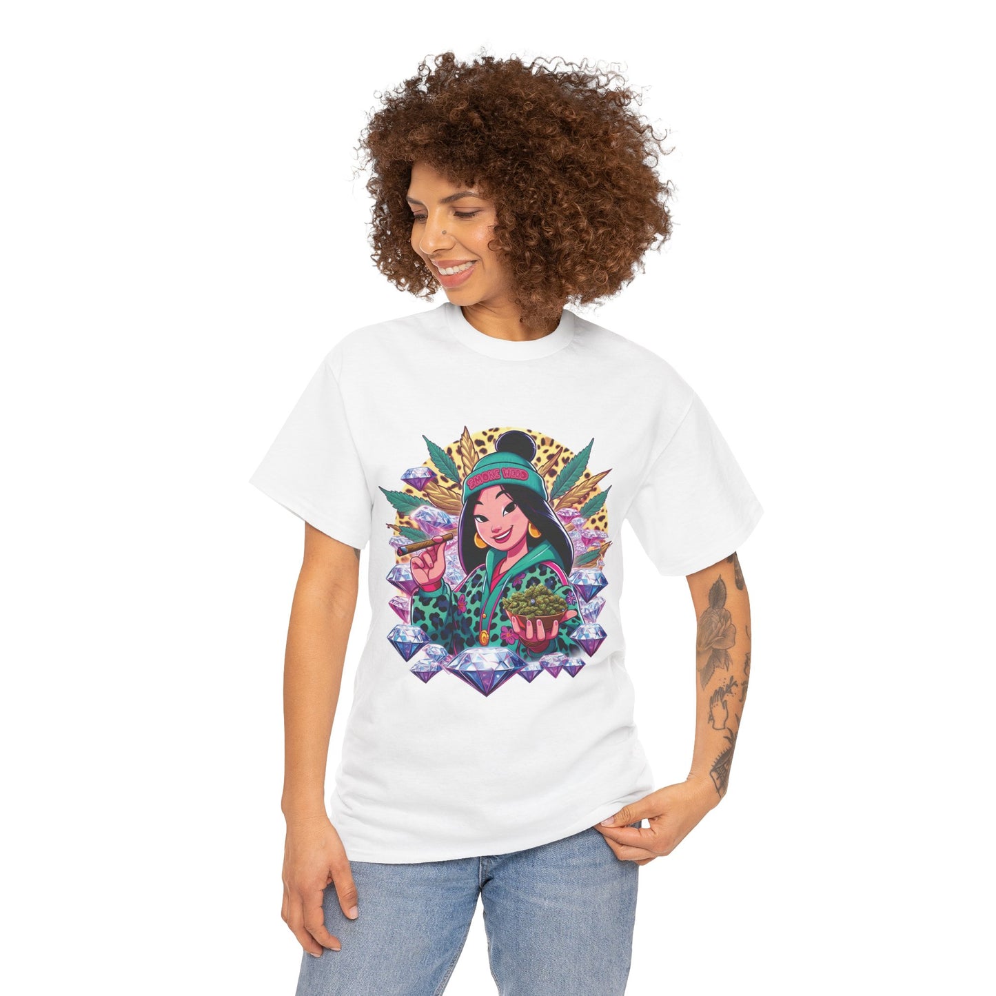 Mulan Floral Portrait T‑Shirt — Vibrant Asian Princess Illustration Tee