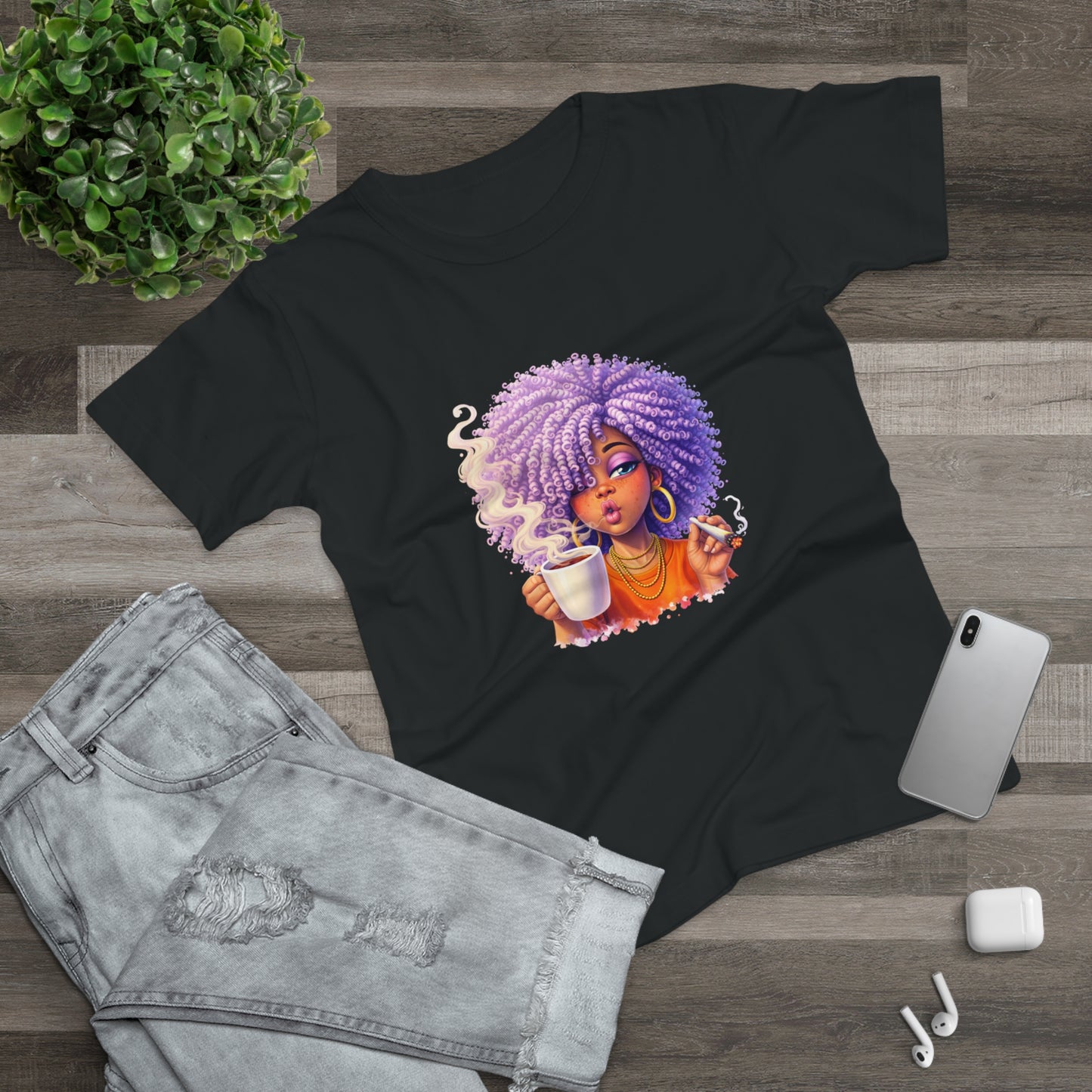 Women's T-Shirt — Afro Puff Coffee Girl Graphic Tee