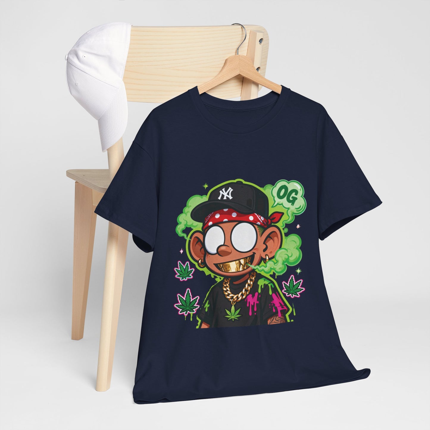 T-Shirt — OG Cartoon Stoner Graphic Tee (Green Smoke & Leaf Design)